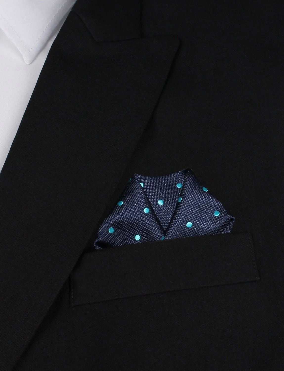 Navy Blue with Mint Blue Polka Dots Pocket Square - Image 4