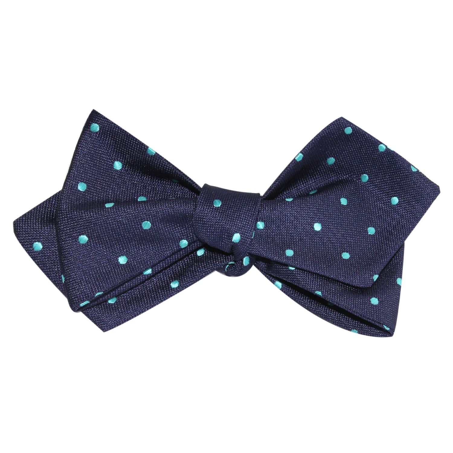 Navy Blue with Mint Blue Polka Dots Self Tie Diamond Tip Bow Tie - Image 2