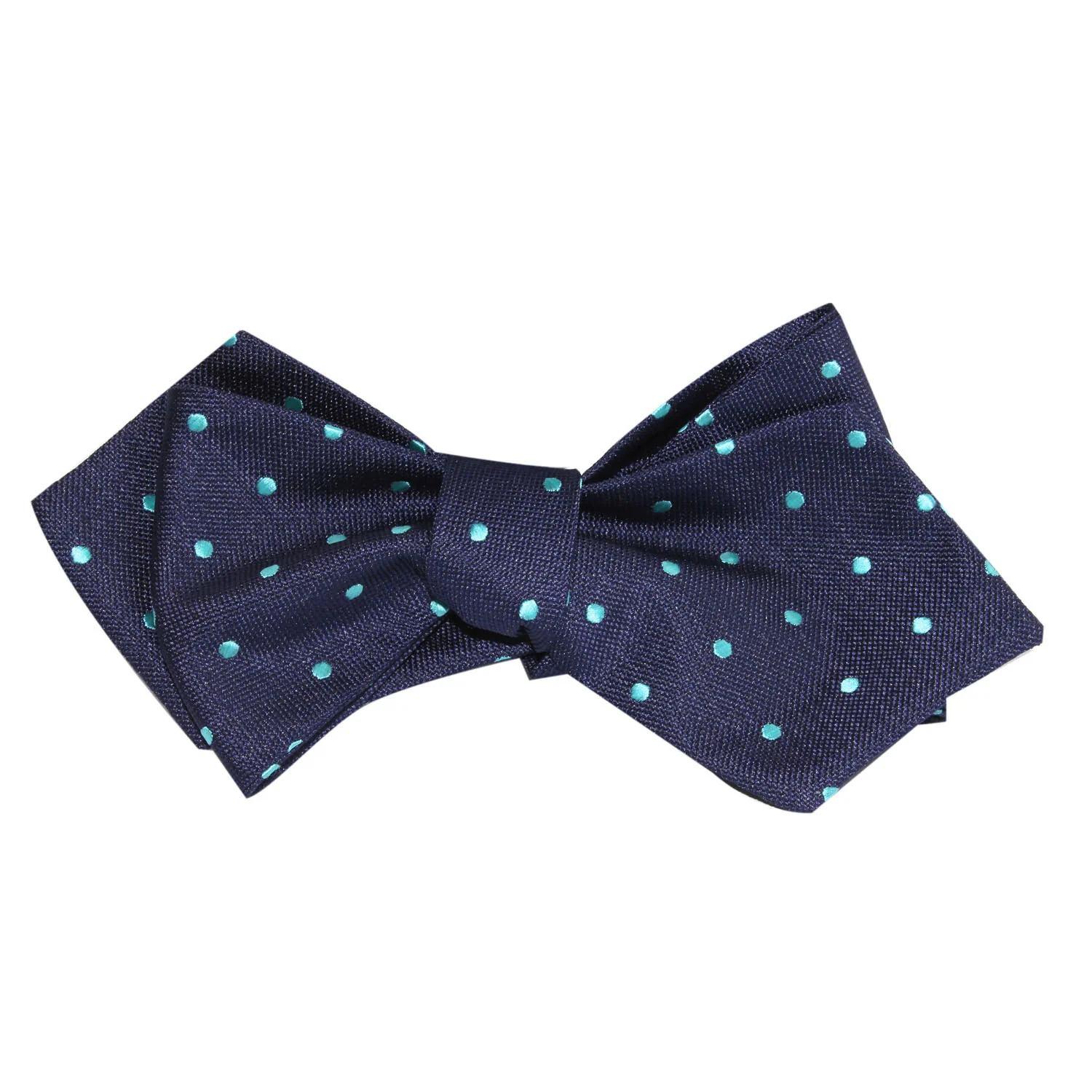 Navy Blue with Mint Blue Polka Dots Self Tie Diamond Tip Bow Tie - Image 3