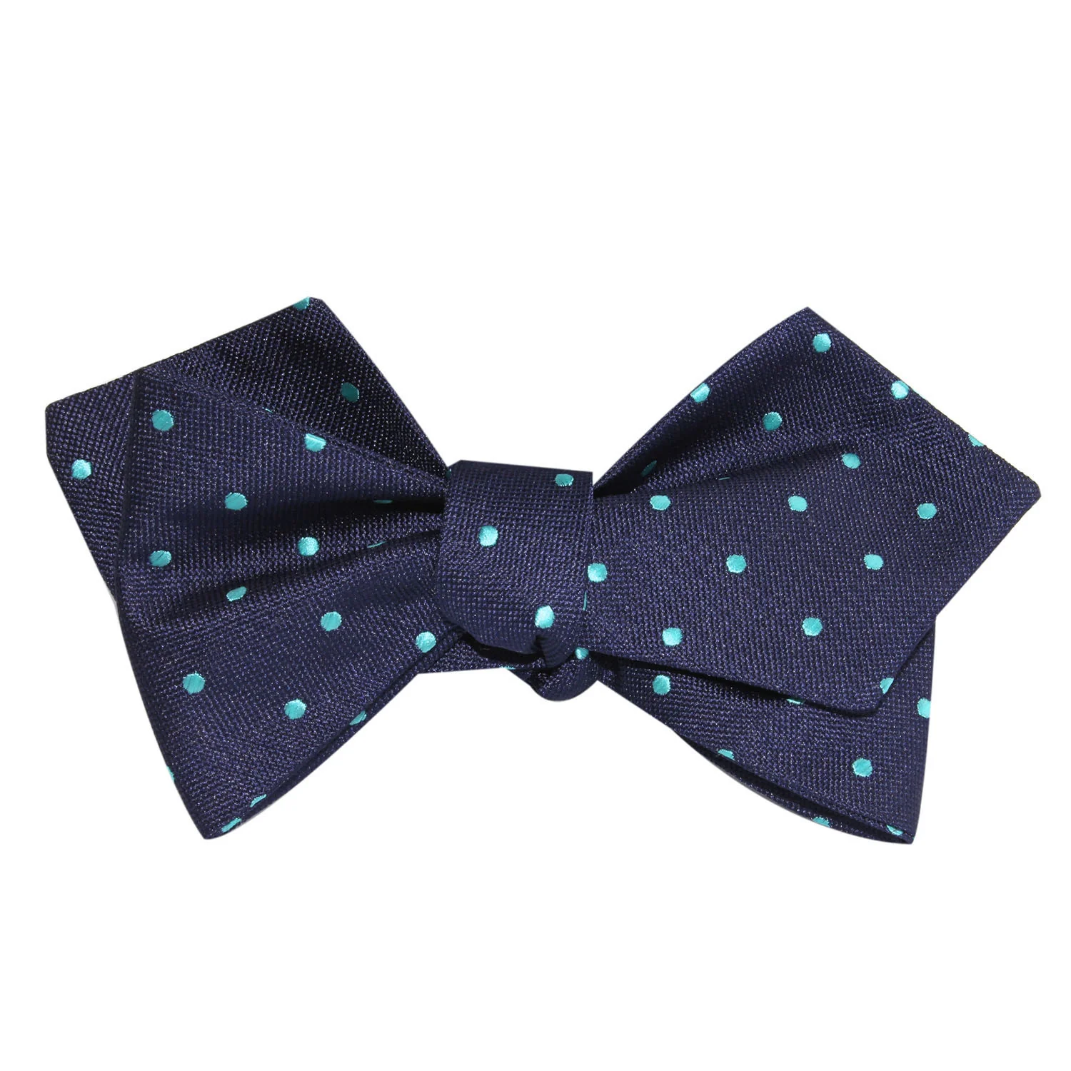Navy Blue with Mint Blue Polka Dots Self Tie Diamond Tip Bow Tie - Image 4