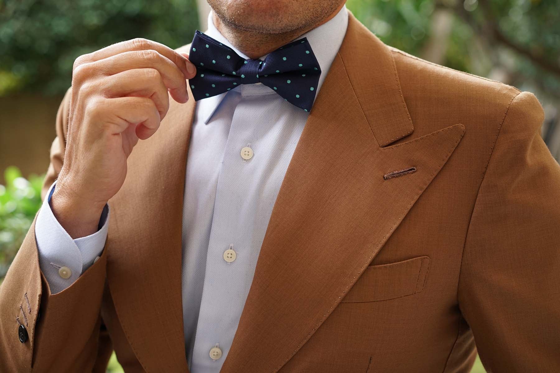 Navy Blue with Mint Green Polka Dots Bow Tie - Image 3