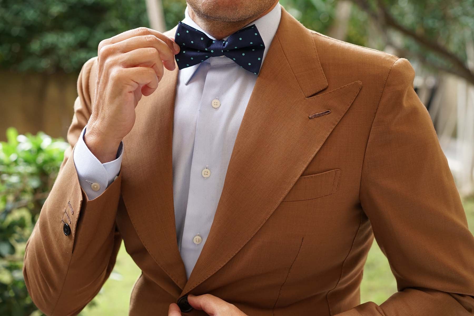 Navy Blue with Mint Green Polka Dots Bow Tie - Image 5