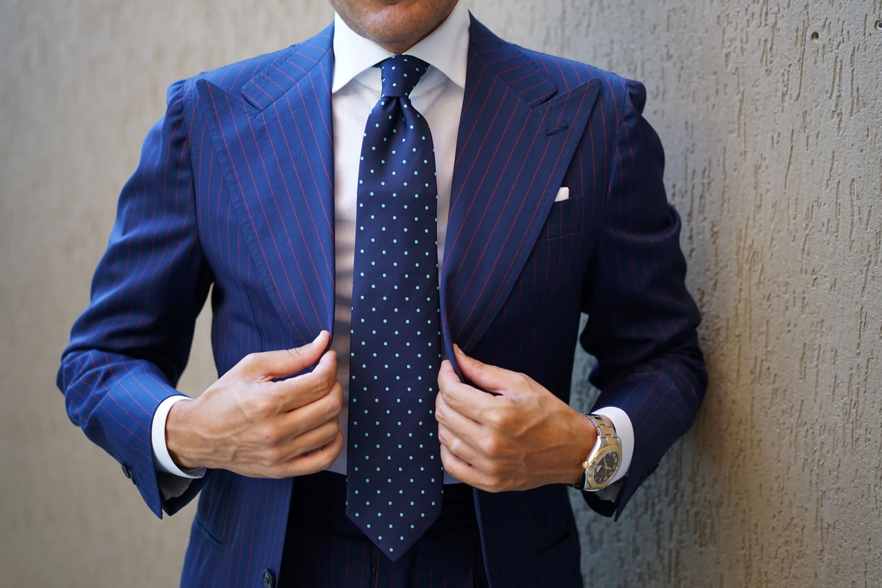 Navy Blue with Mint Green Polka Dots Necktie - Image 18