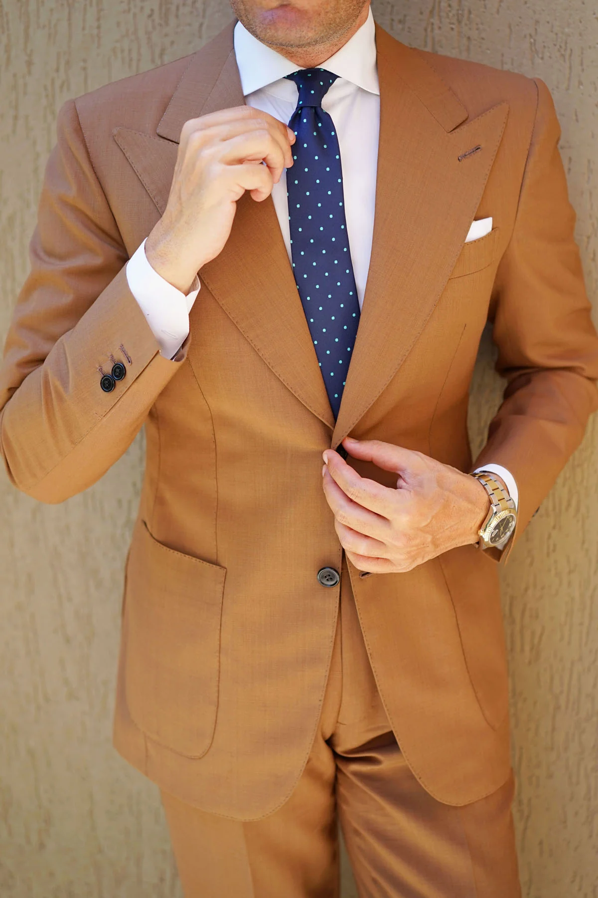 Navy Blue with Mint Green Polka Dots Skinny Tie - Image 10