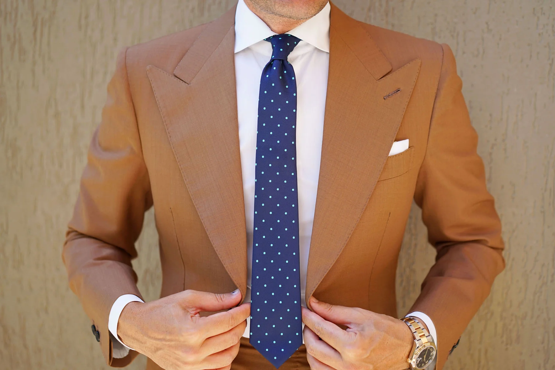 Navy Blue with Mint Green Polka Dots Skinny Tie - Image 11