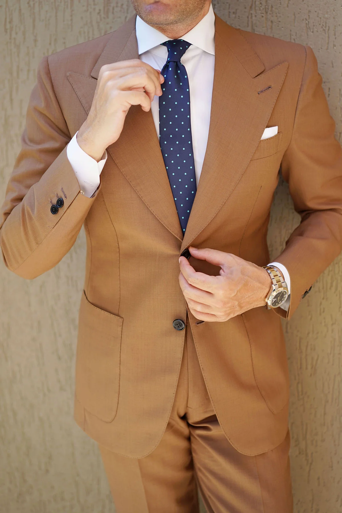 Navy Blue with Mint Green Polka Dots Skinny Tie - Image 13
