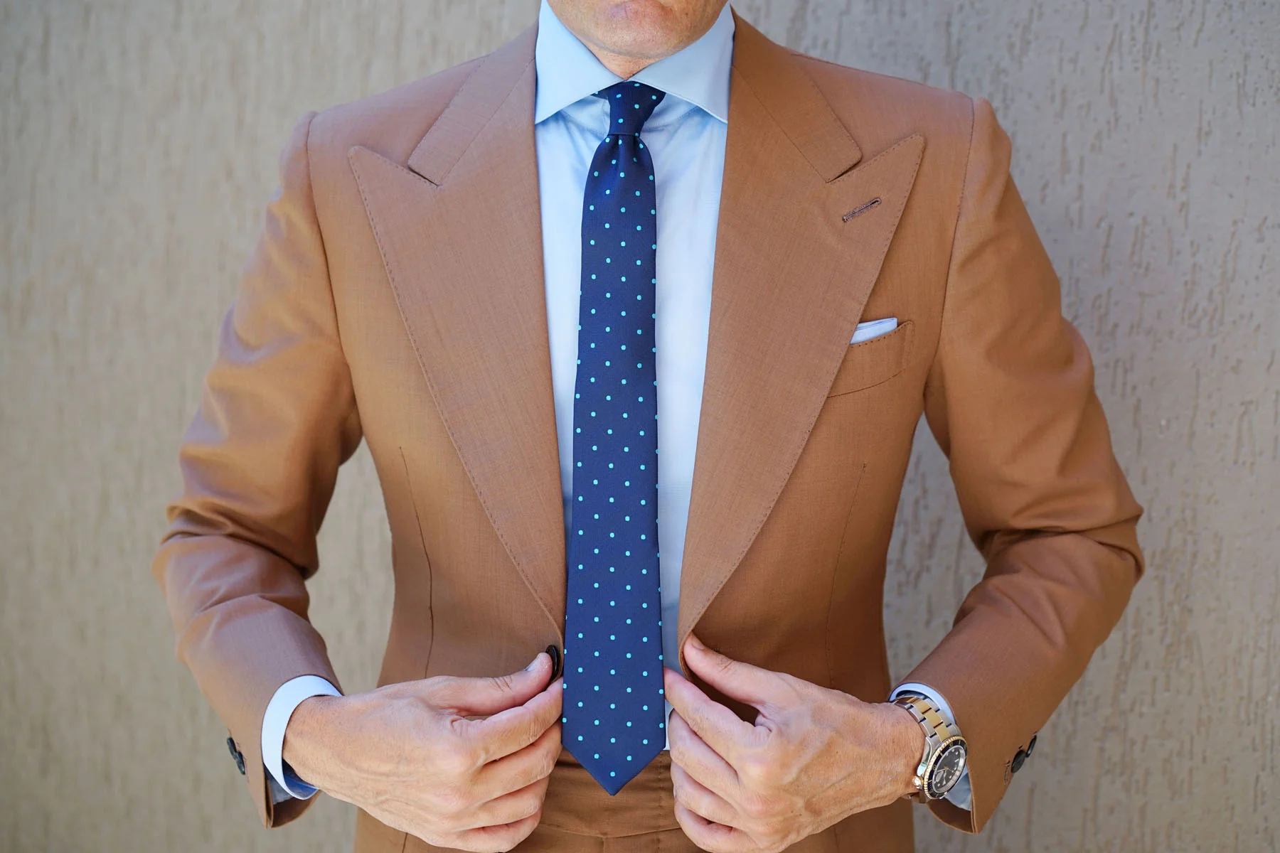 Navy Blue with Mint Green Polka Dots Skinny Tie - Image 16