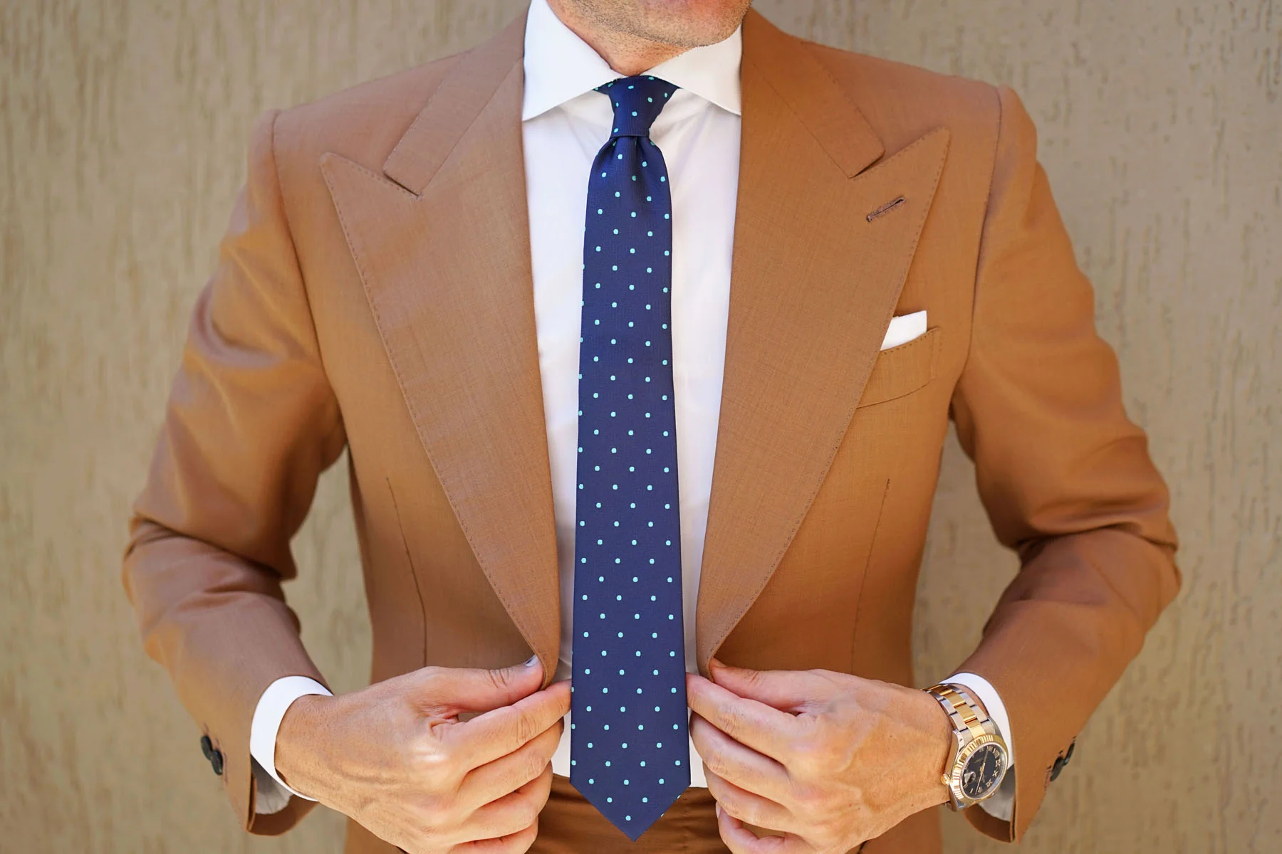 Navy Blue with Mint Green Polka Dots Skinny Tie - Image 19