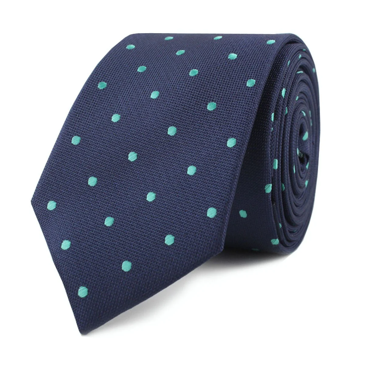 Navy Blue with Mint Green Polka Dots Skinny Tie - Image 2