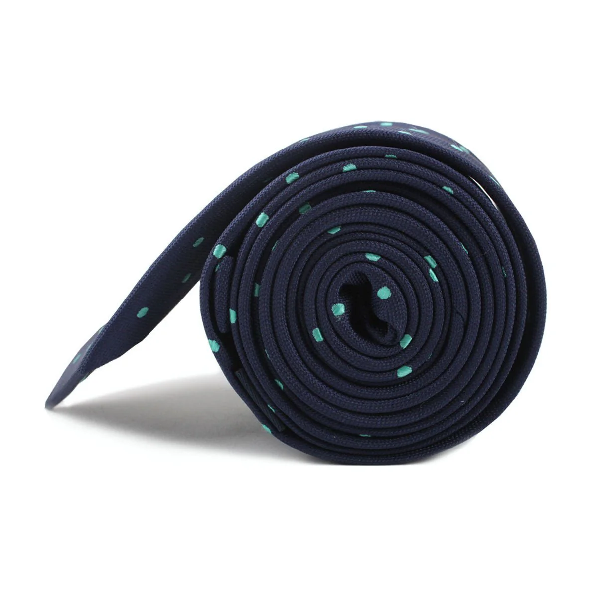 Navy Blue with Mint Green Polka Dots Skinny Tie - Image 3