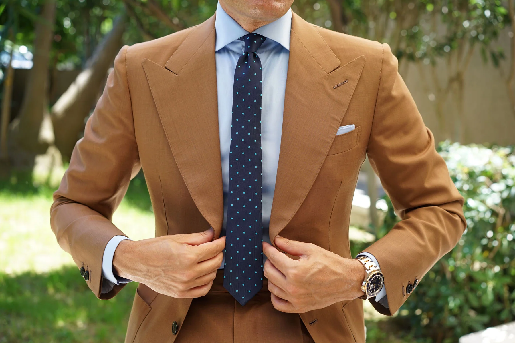 Navy Blue with Mint Green Polka Dots Skinny Tie - Image 7