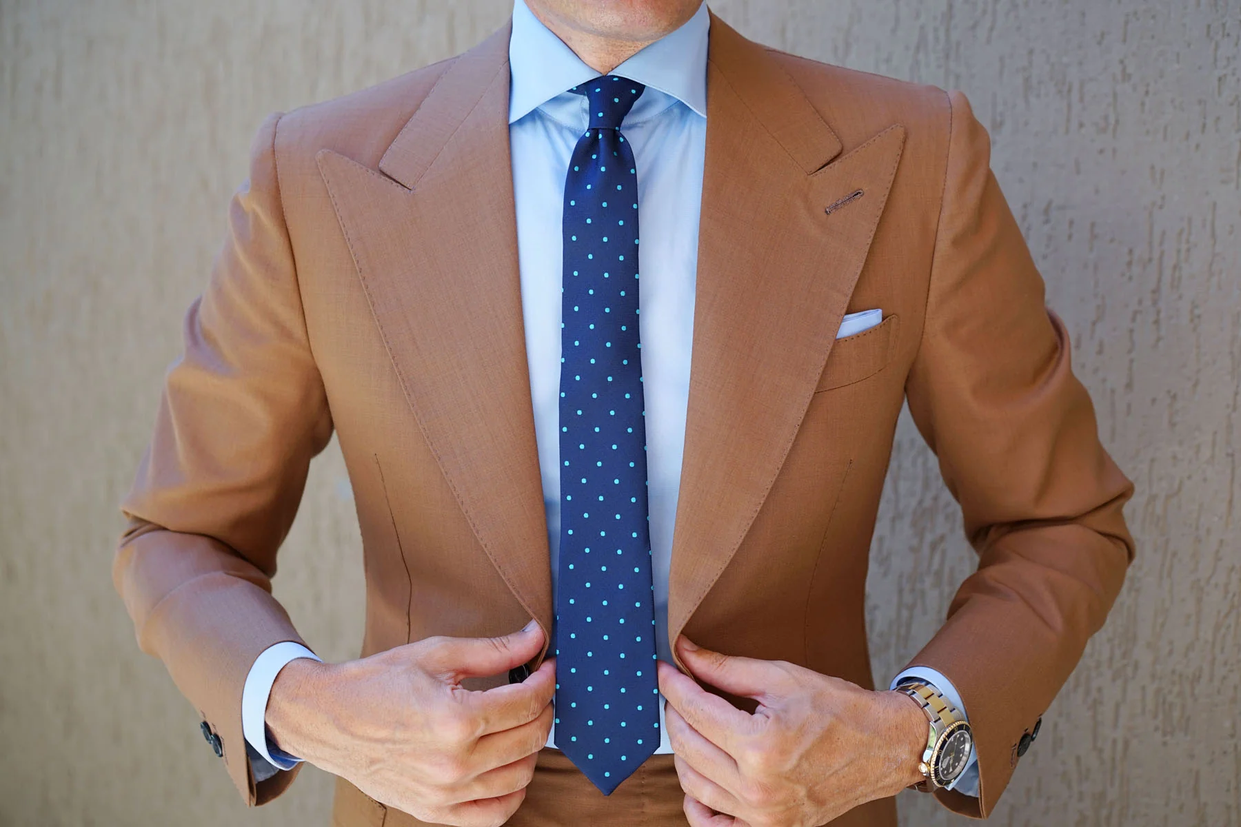 Navy Blue with Mint Green Polka Dots Skinny Tie - Image 9