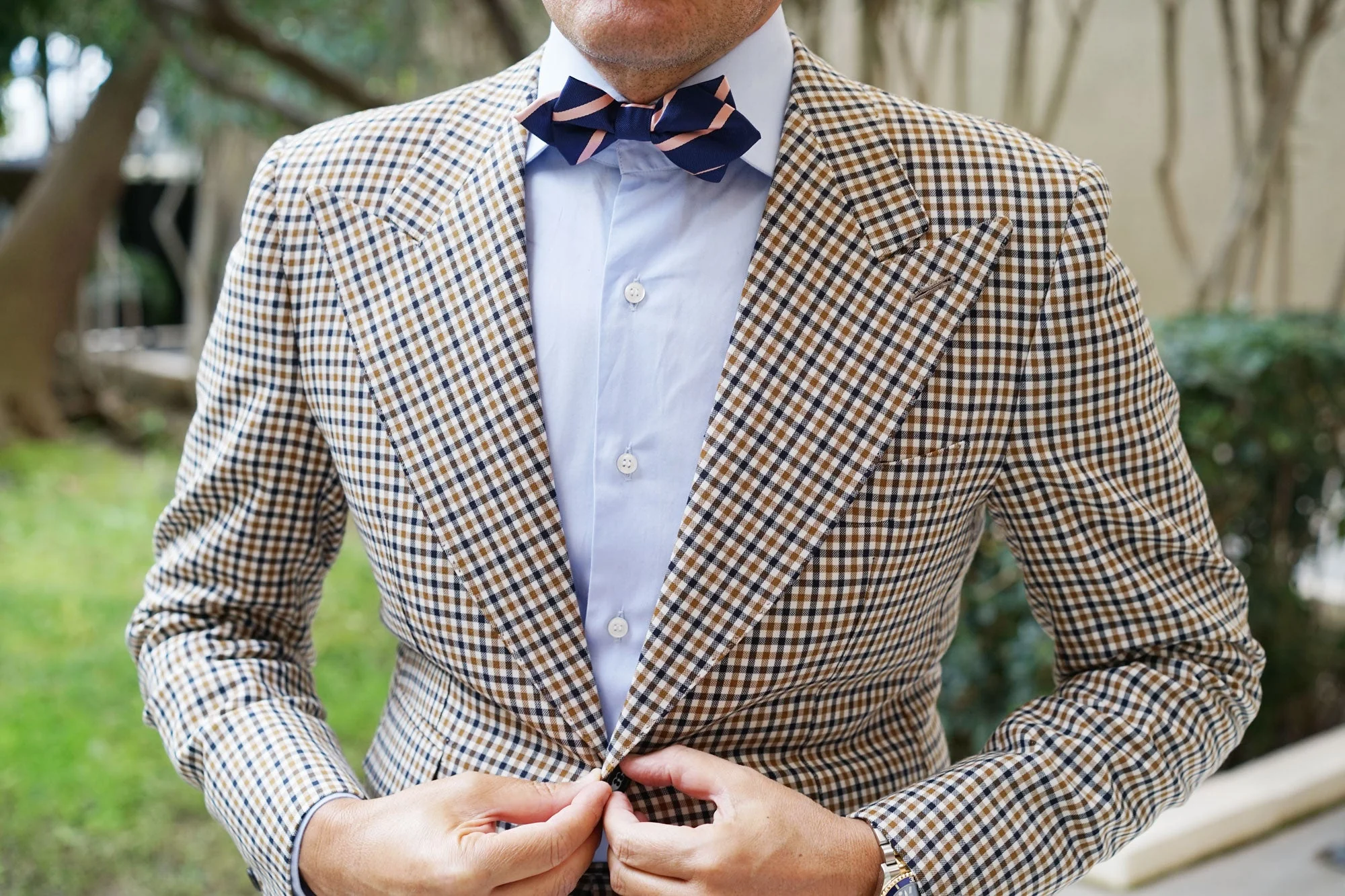Navy Blue with Peach Stripe Diamond Bow Tie - Image 4