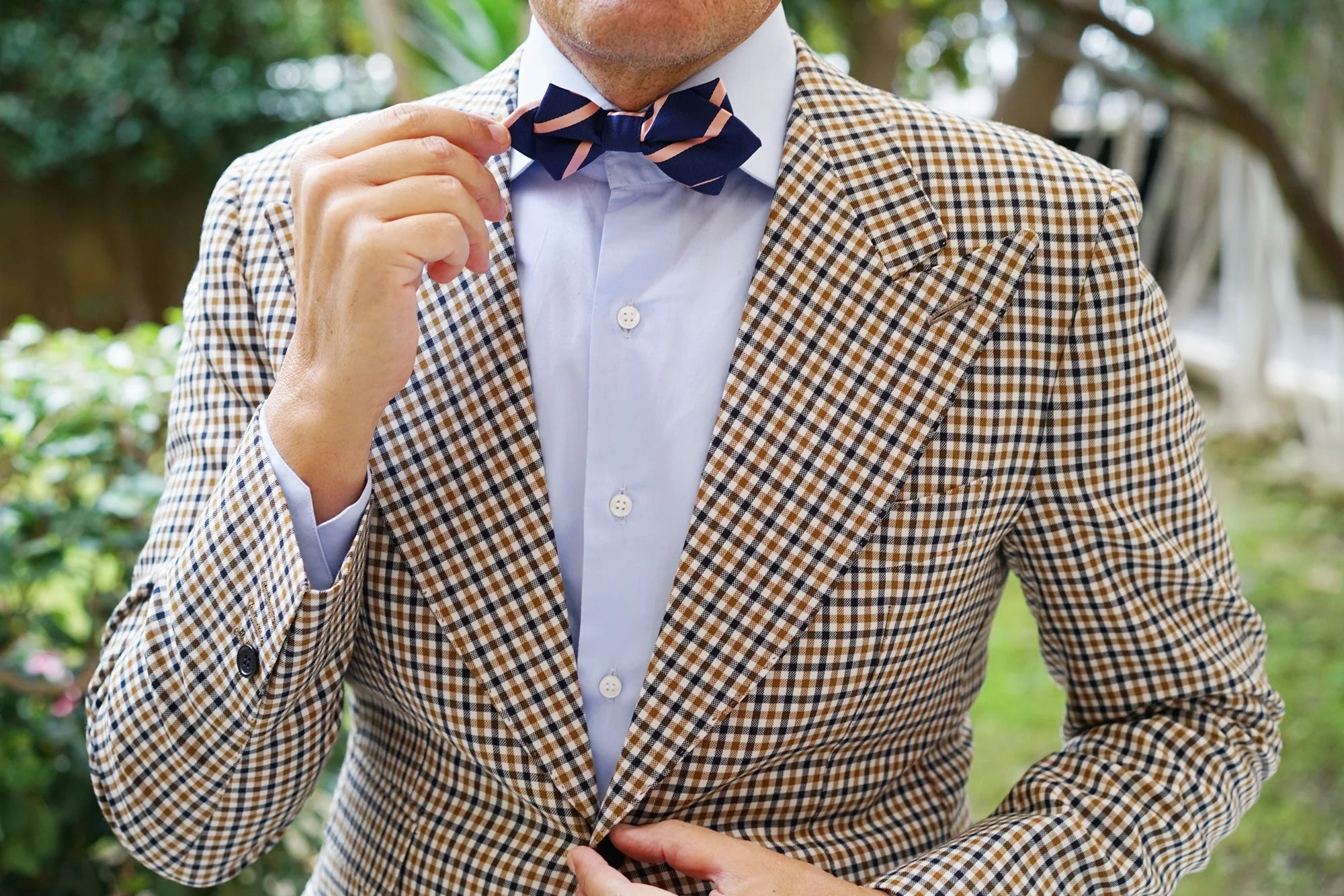 Navy Blue with Peach Stripe Diamond Bow Tie - Image 5
