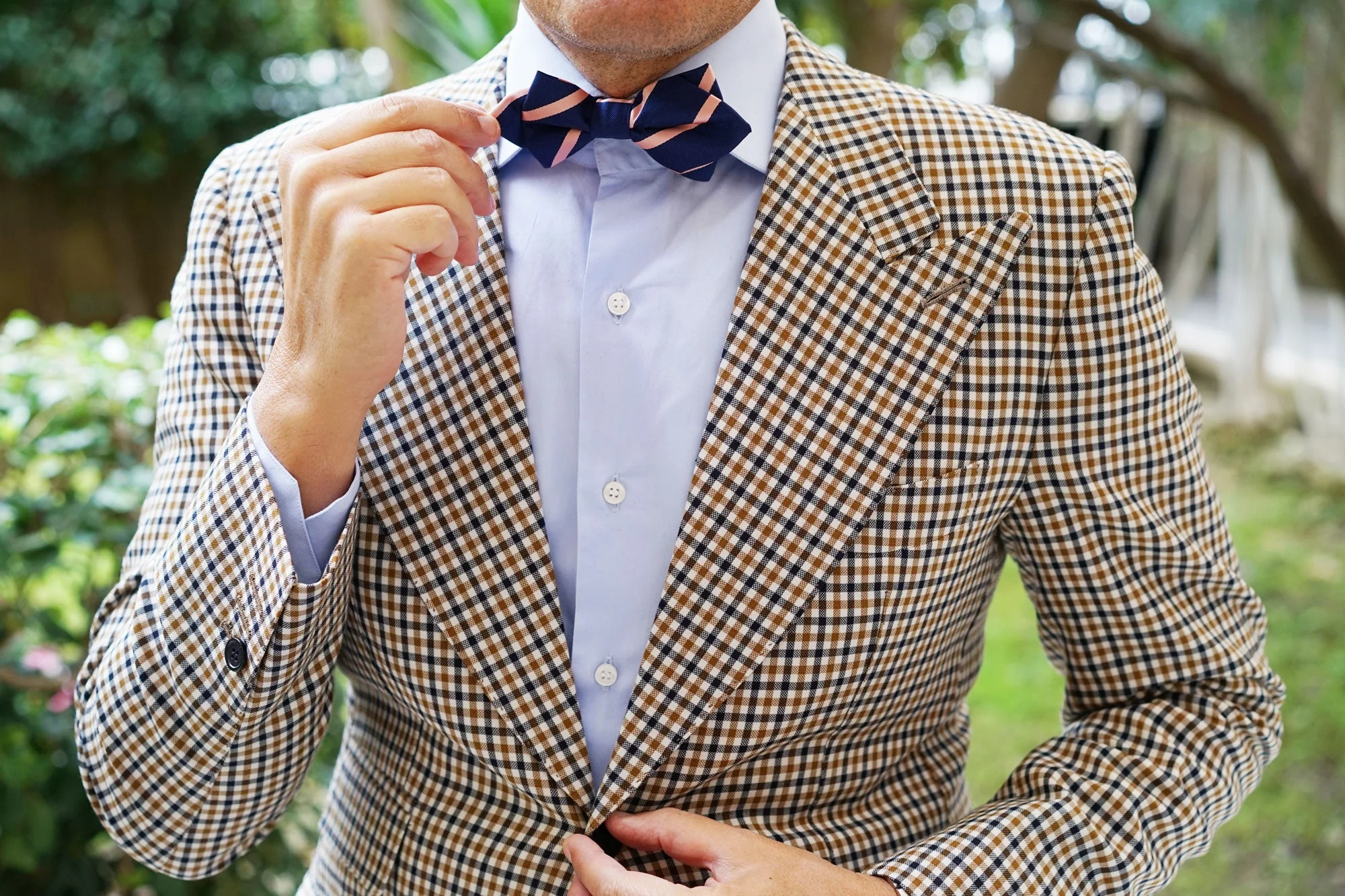 Navy Blue with Peach Stripe Diamond Bow Tie - Image 7