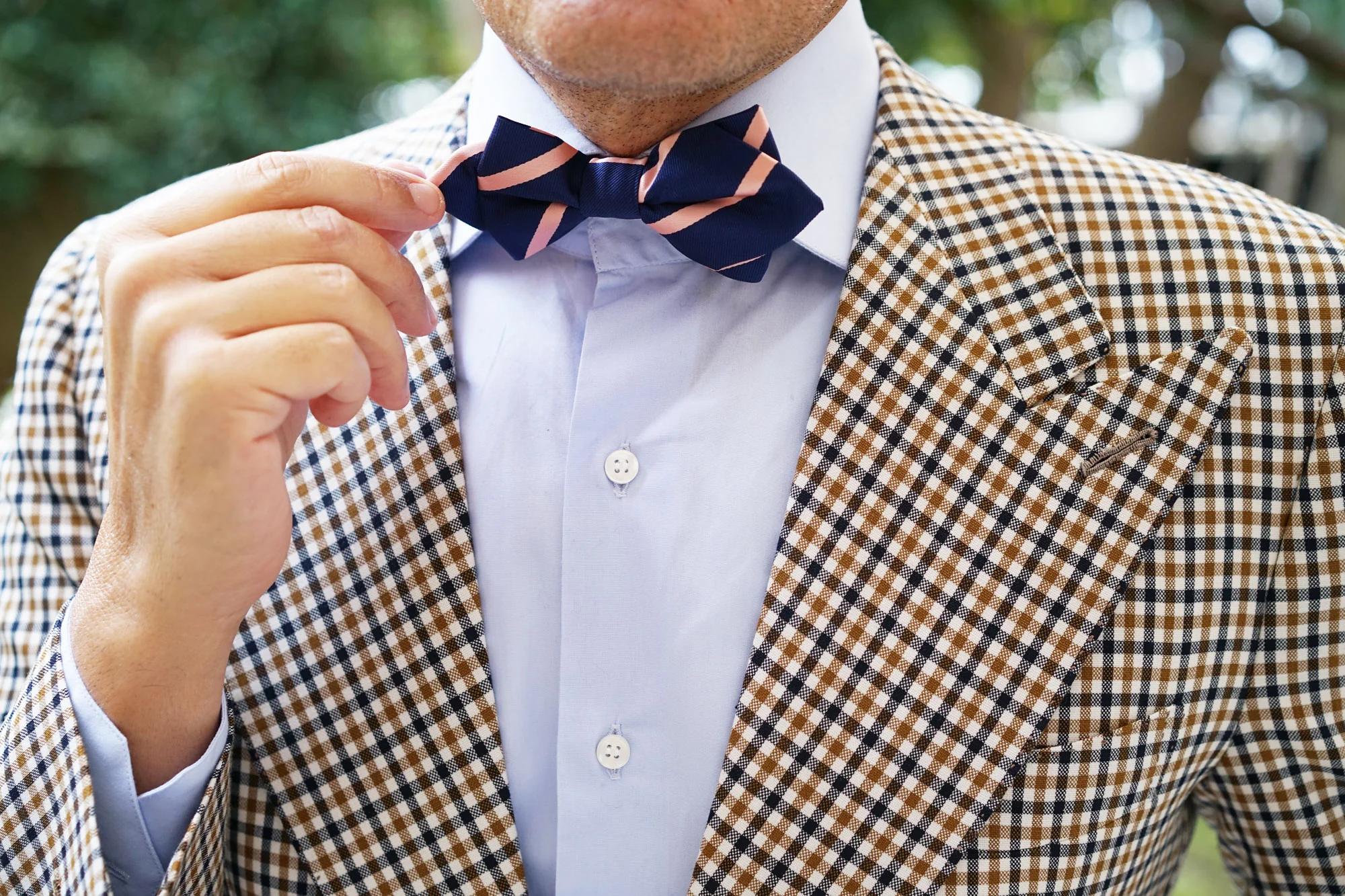 Navy Blue with Peach Stripe Diamond Bow Tie - Image 8