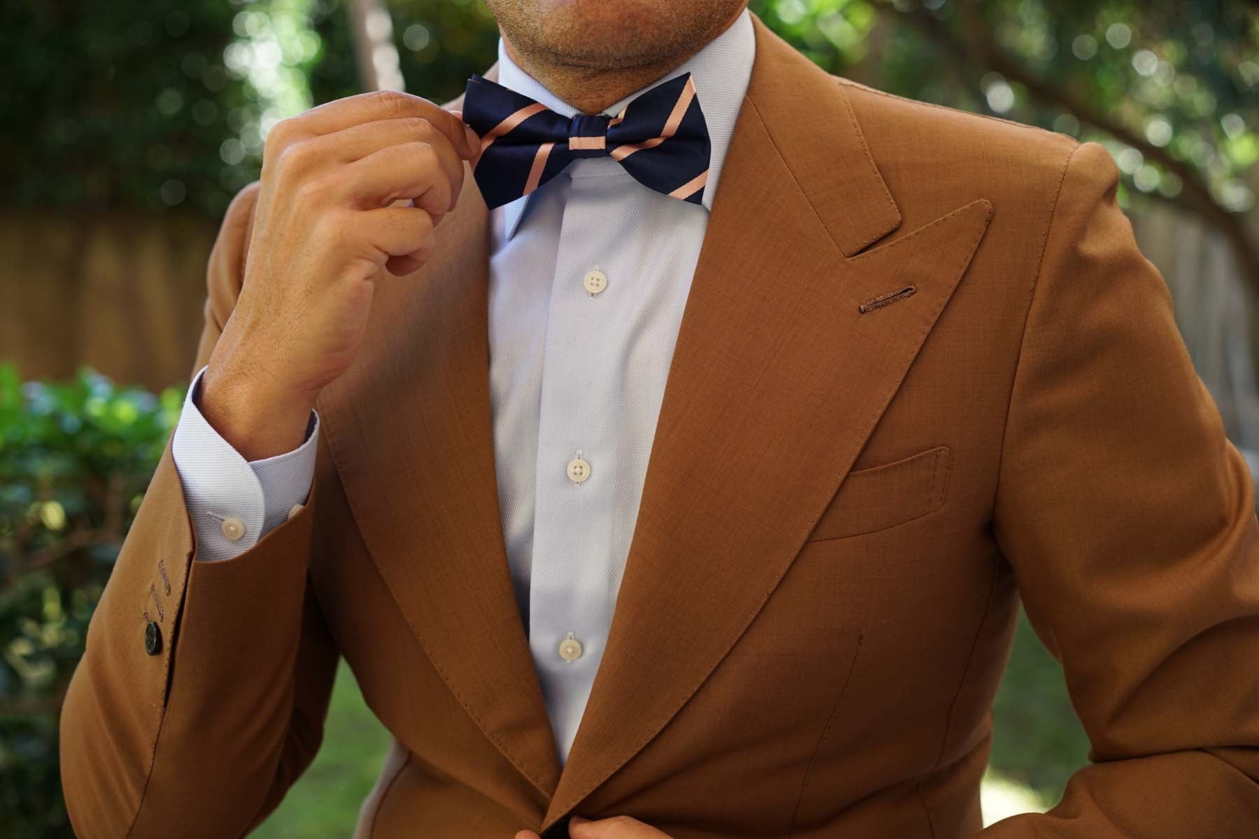 Navy Blue with Peach Stripes Bow Tie - Image 3