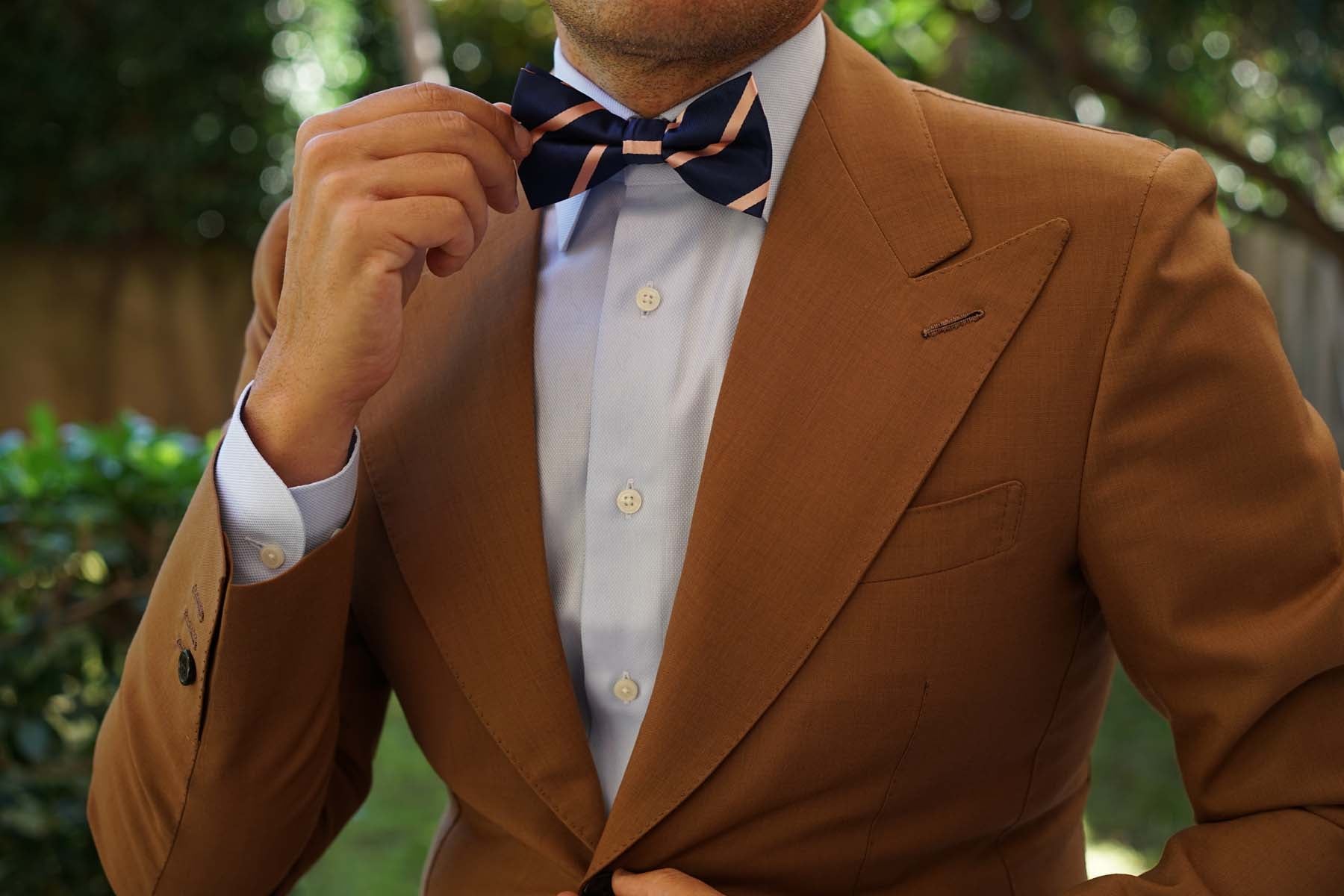 Navy Blue with Peach Stripes Bow Tie - Image 9