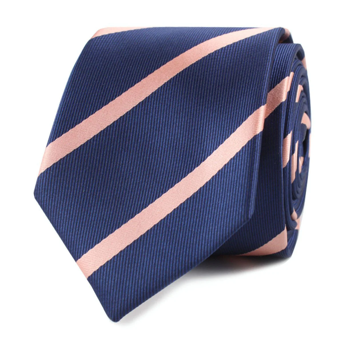 Navy Blue with Peach Stripes Skinny Tie - Image 2