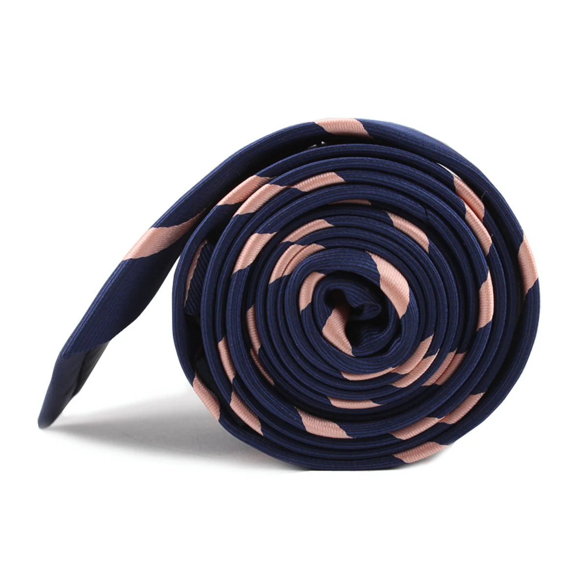 Navy Blue with Peach Stripes Skinny Tie - Image 3