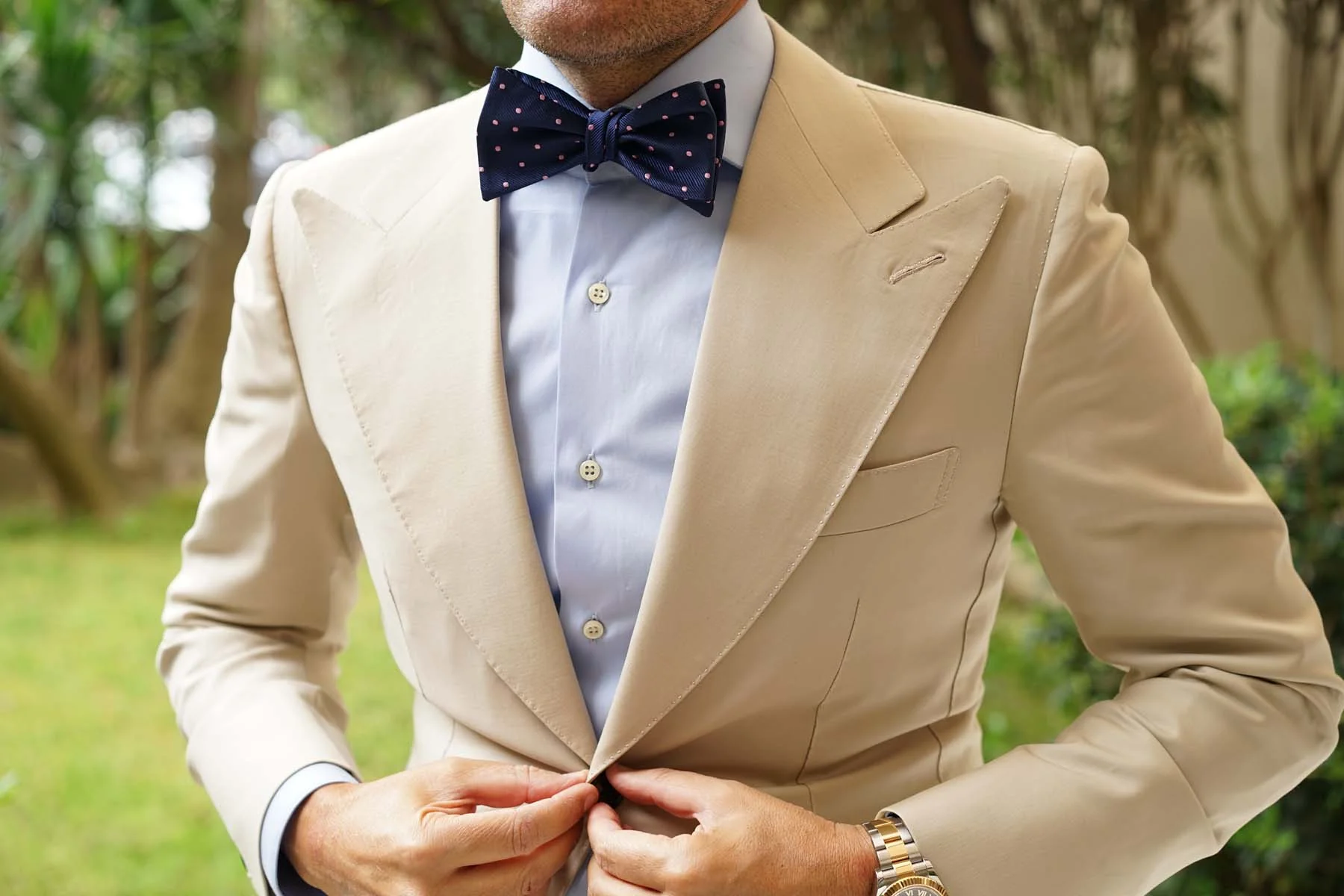 Navy Blue with Pink Polka Dots - Bow Tie (Untied) - Image 4