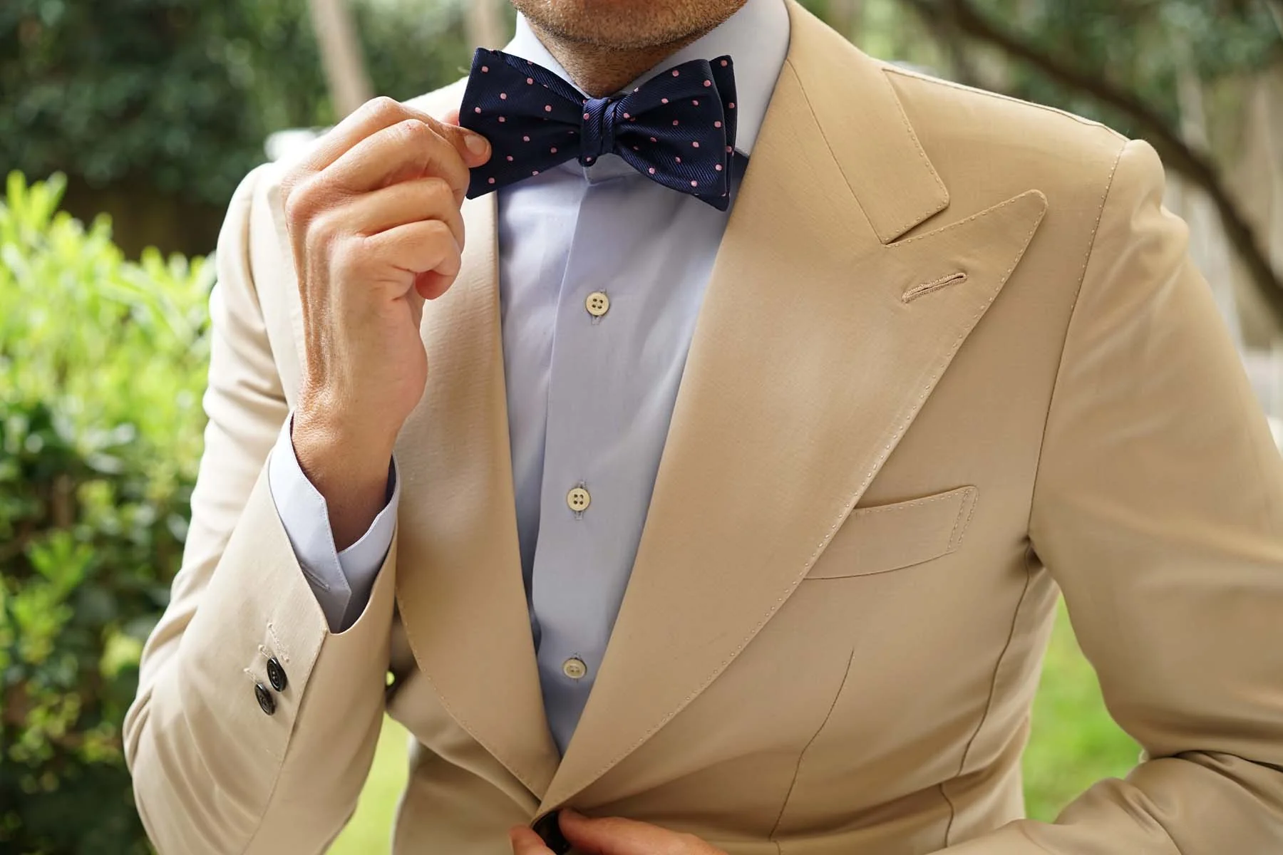 Navy Blue with Pink Polka Dots - Bow Tie (Untied) - Image 6