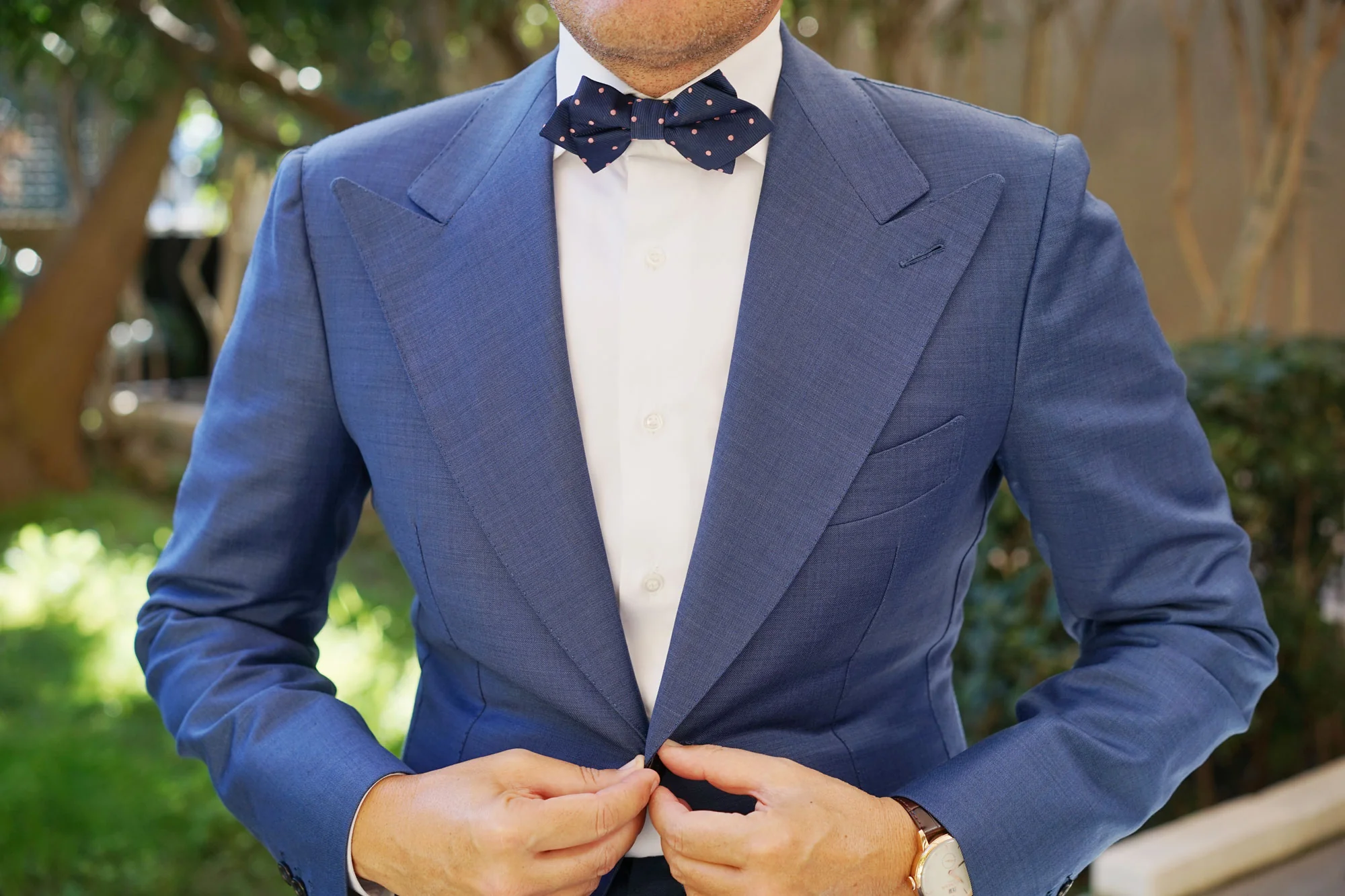 Navy Blue with Pink Polka Dots Diamond Bow Tie - Image 6