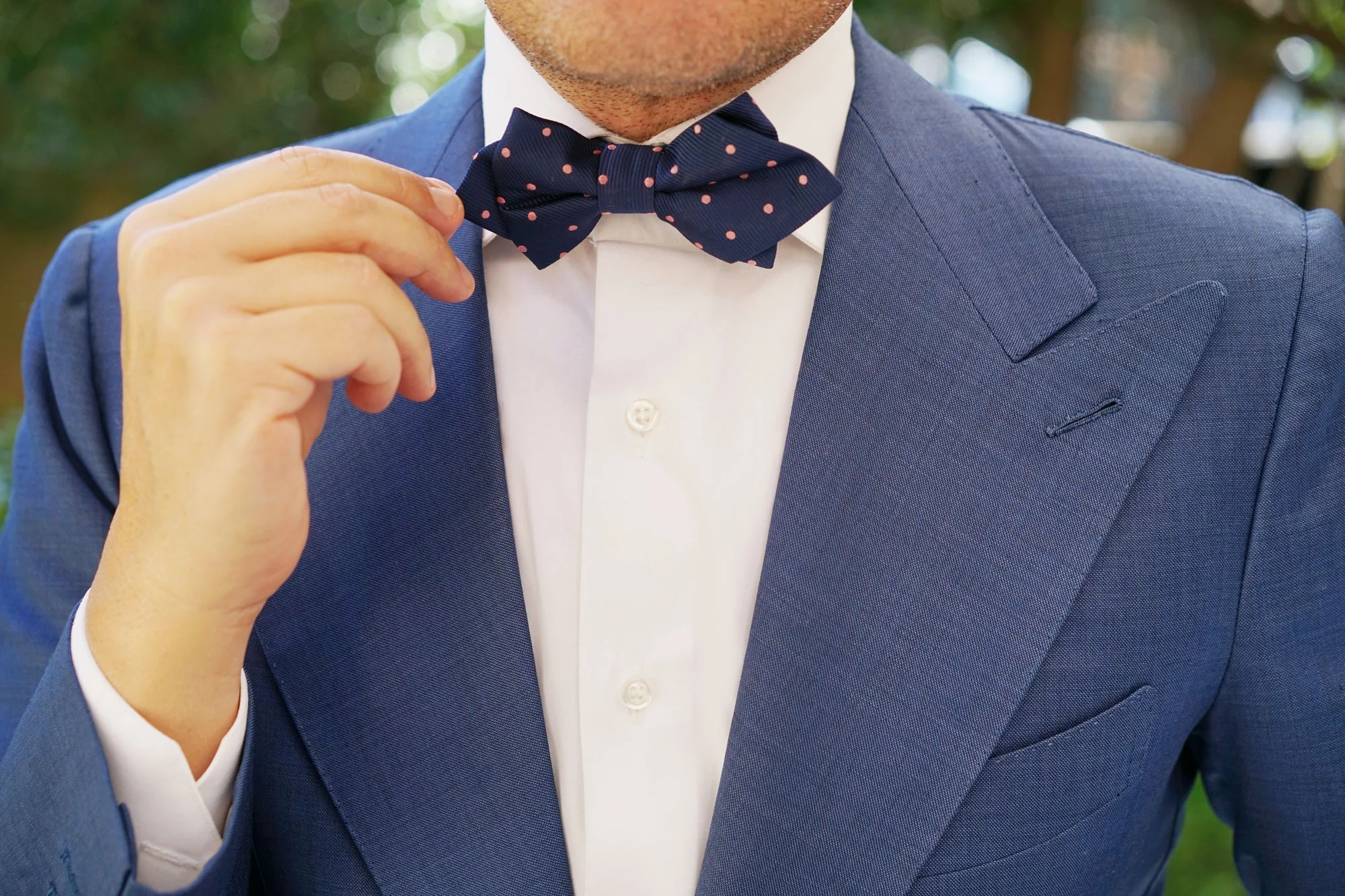 Navy Blue with Pink Polka Dots Diamond Bow Tie - Image 8