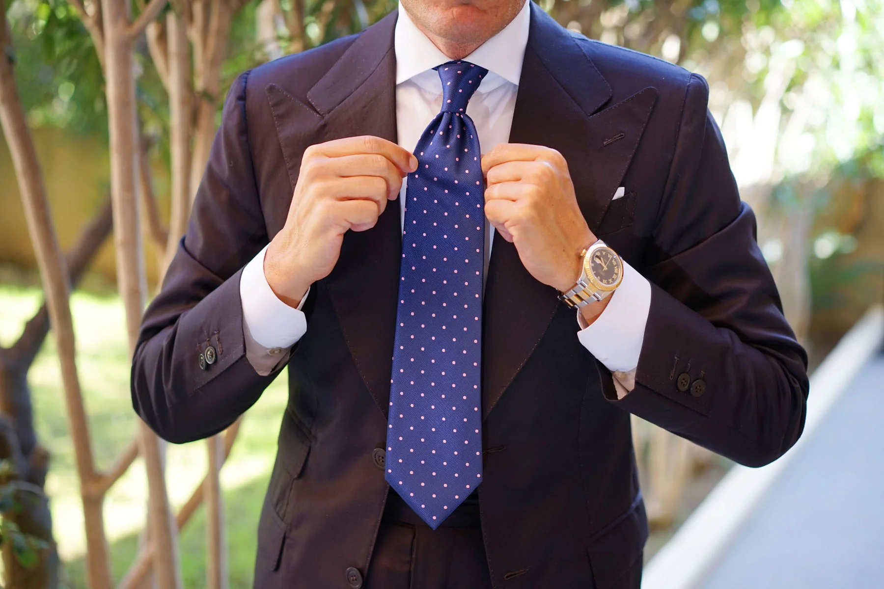 Navy Blue with Pink Polka Dots Tie - Image 10