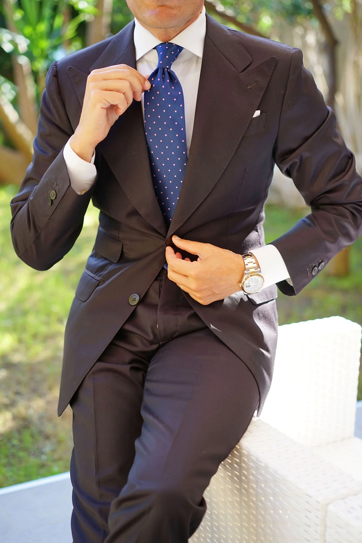 Navy Blue with Pink Polka Dots Tie - Image 11