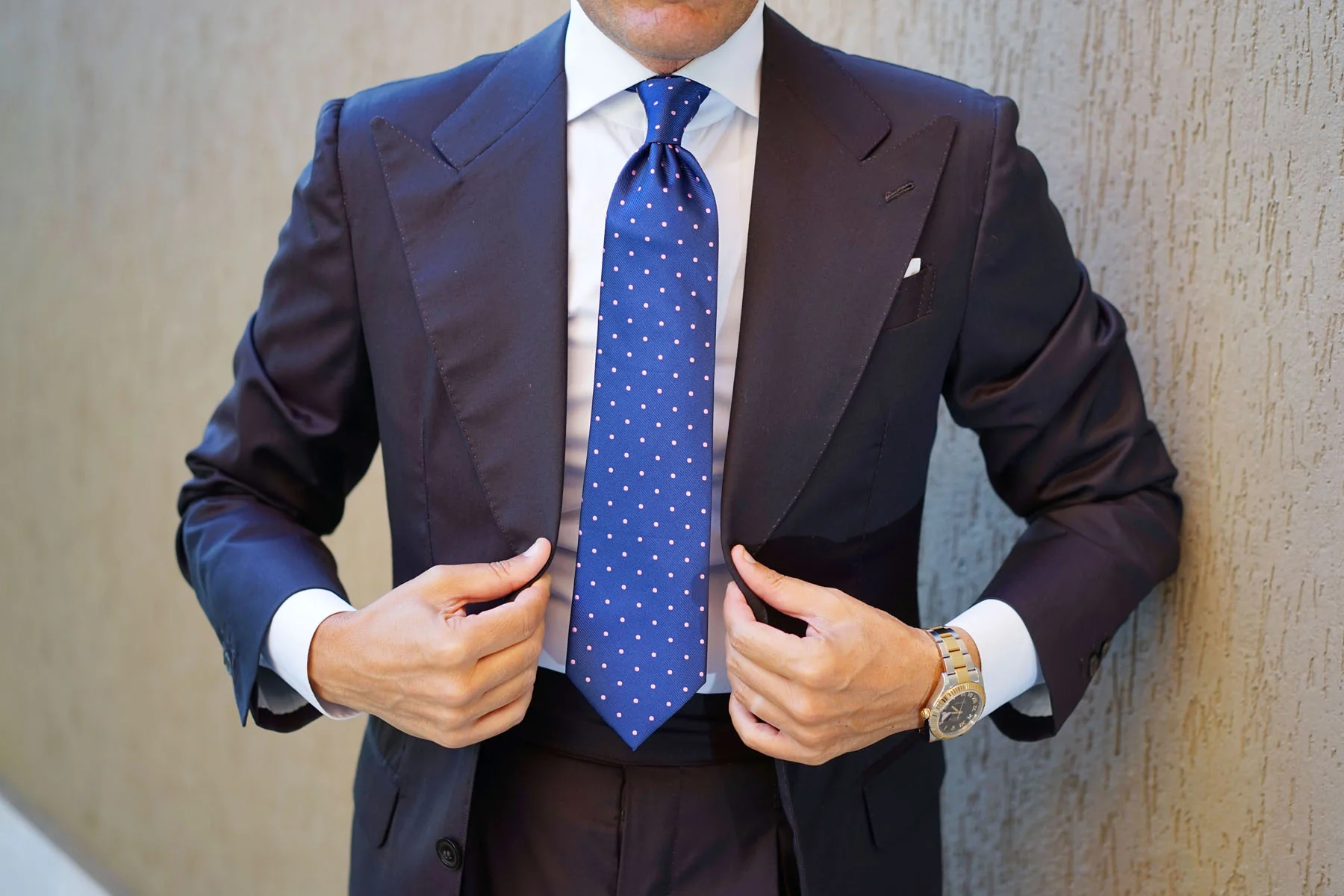 Navy Blue with Pink Polka Dots Tie - Image 13