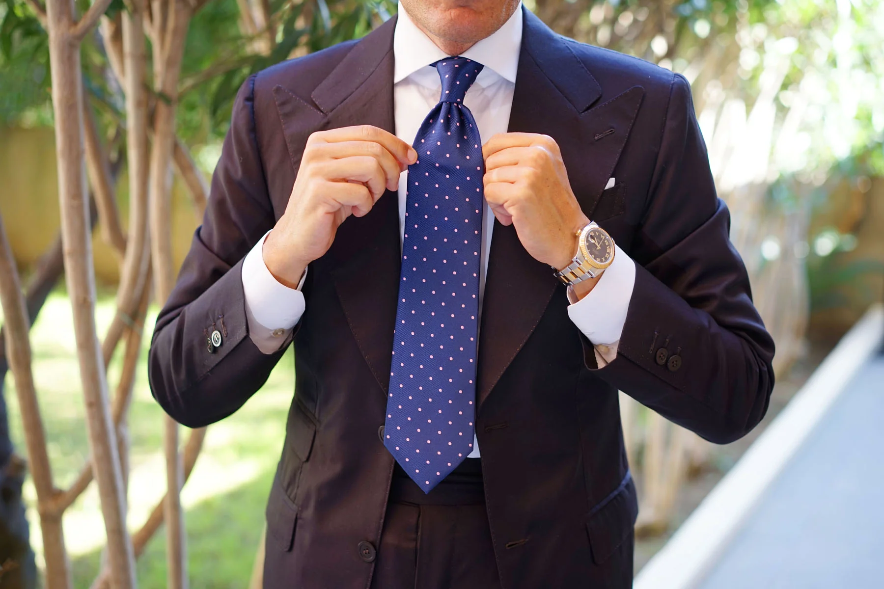 Navy Blue with Pink Polka Dots Tie - Image 14