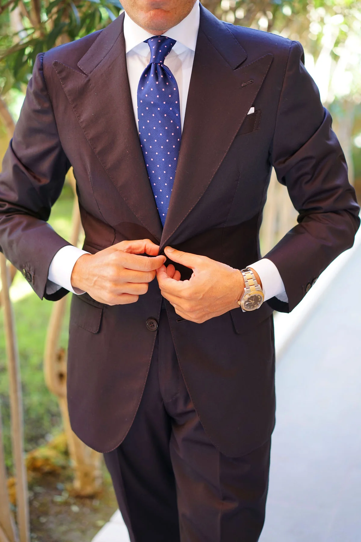 Navy Blue with Pink Polka Dots Tie - Image 16