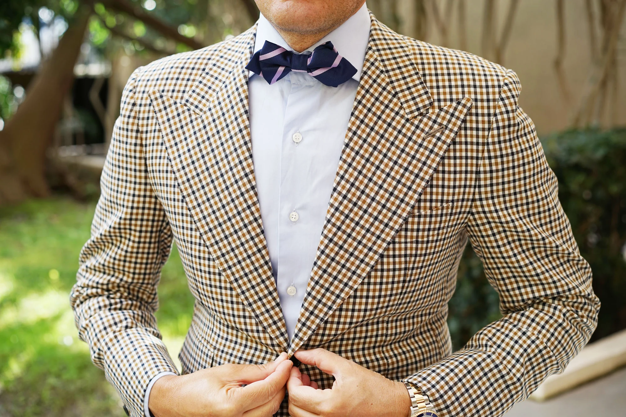 Navy Blue with Purple Stripe Diamond Bow Tie - Image 6