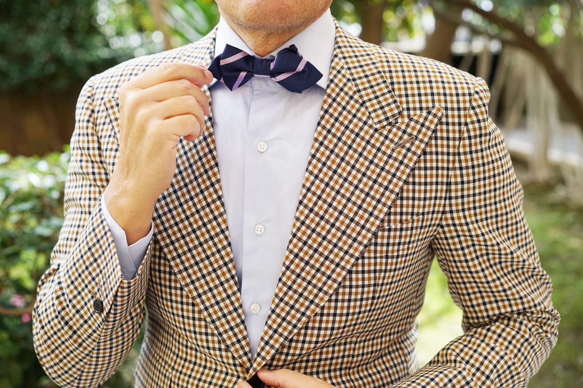 Navy Blue with Purple Stripe Diamond Bow Tie - Image 7