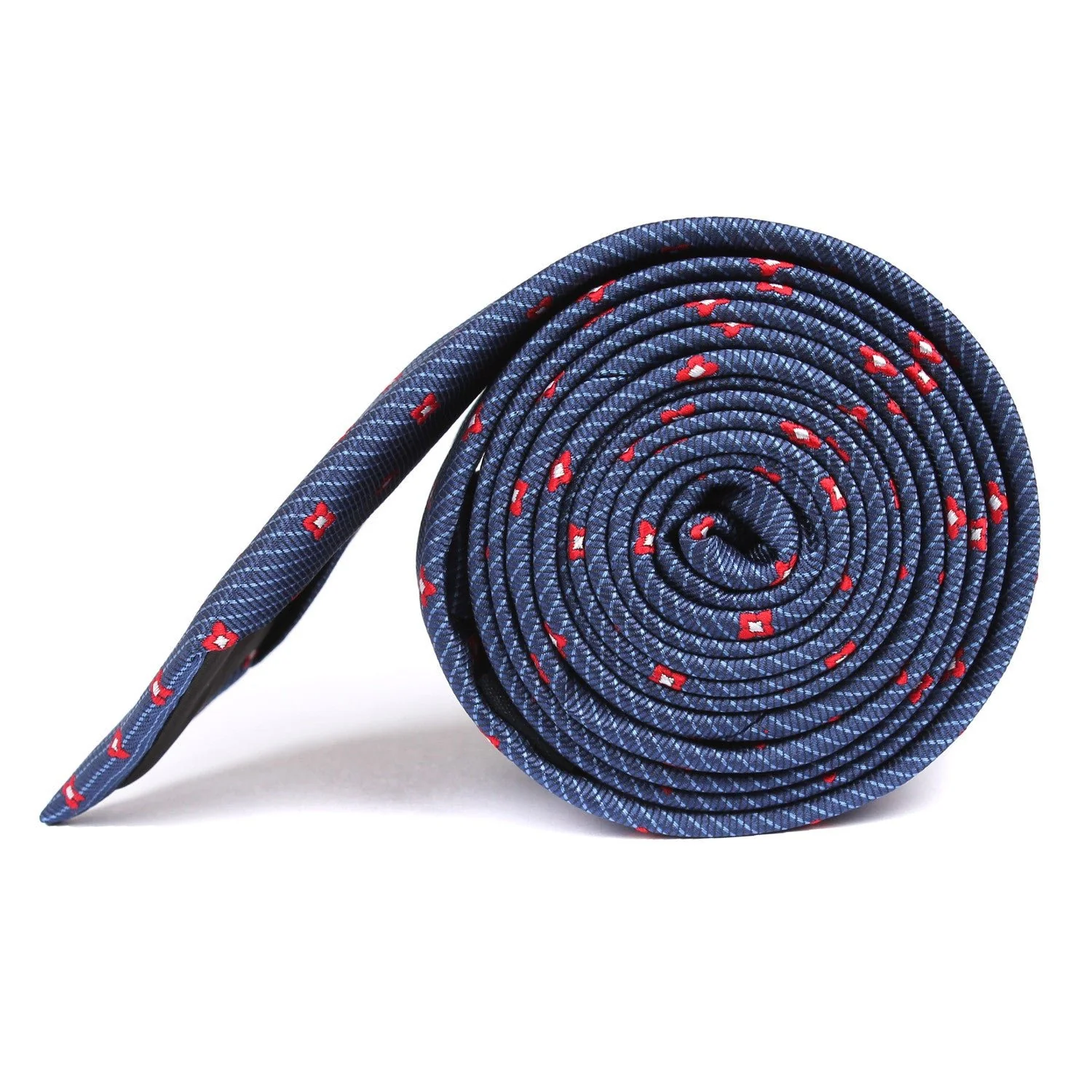 Navy Blue with Red Pattern Skinny Tie - Image 3