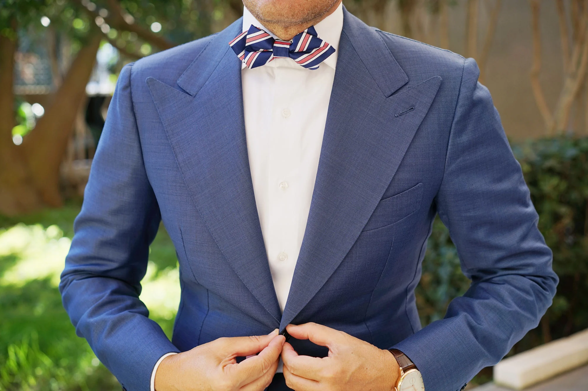 Navy Blue with Red Stripes Diamond Bow Tie - Image 3