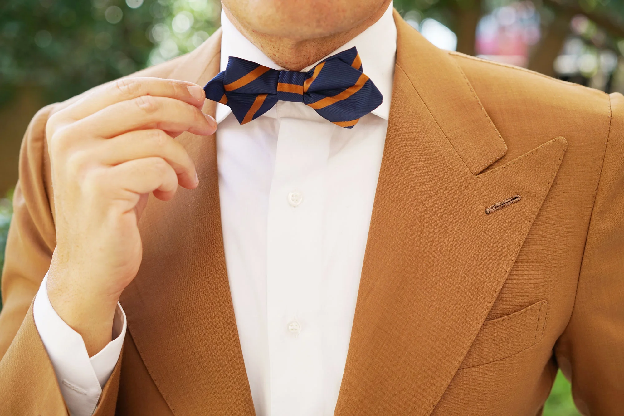 Navy Blue with Striped Brown Diamond Bow Tie - Image 10