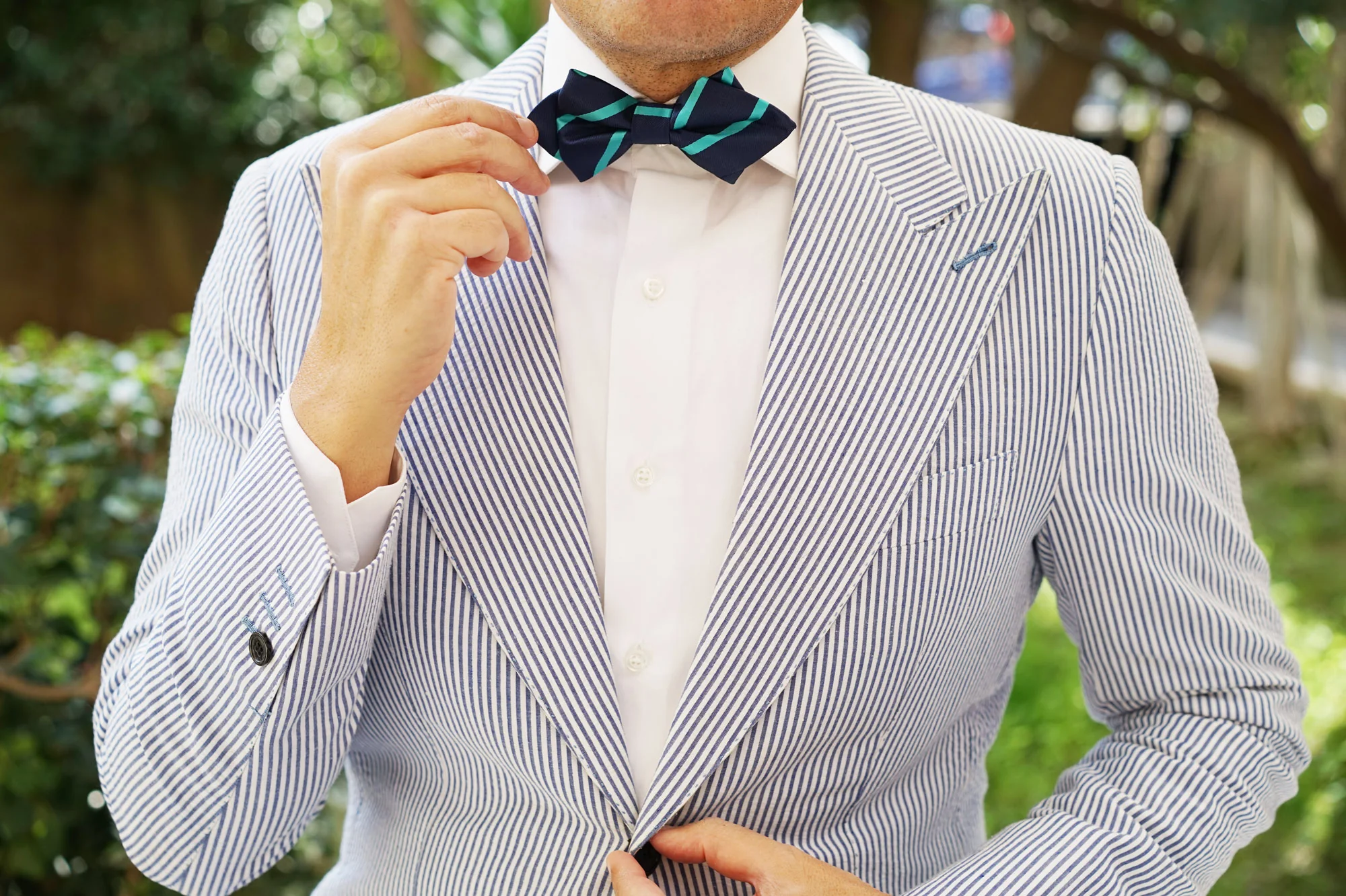Navy Blue with Striped Light Blue Diamond Bow Tie - Image 7