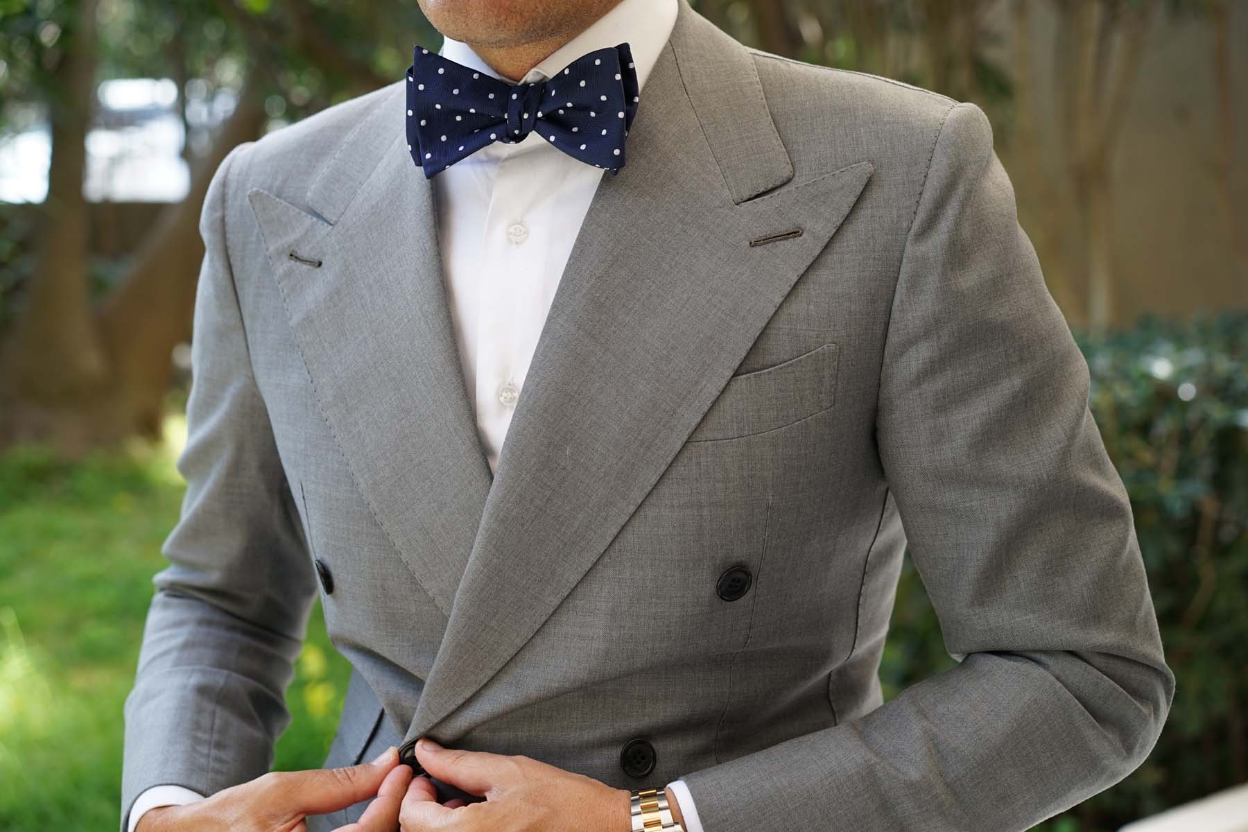 Navy Blue with White Polka Dots - Bow Tie (Untied) - Image 6
