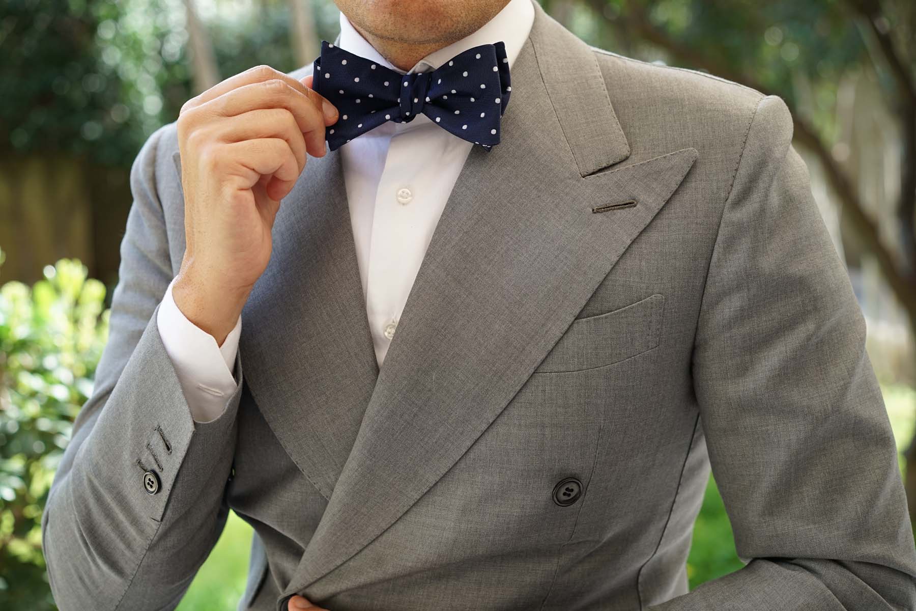 Navy Blue with White Polka Dots - Bow Tie (Untied) - Image 8