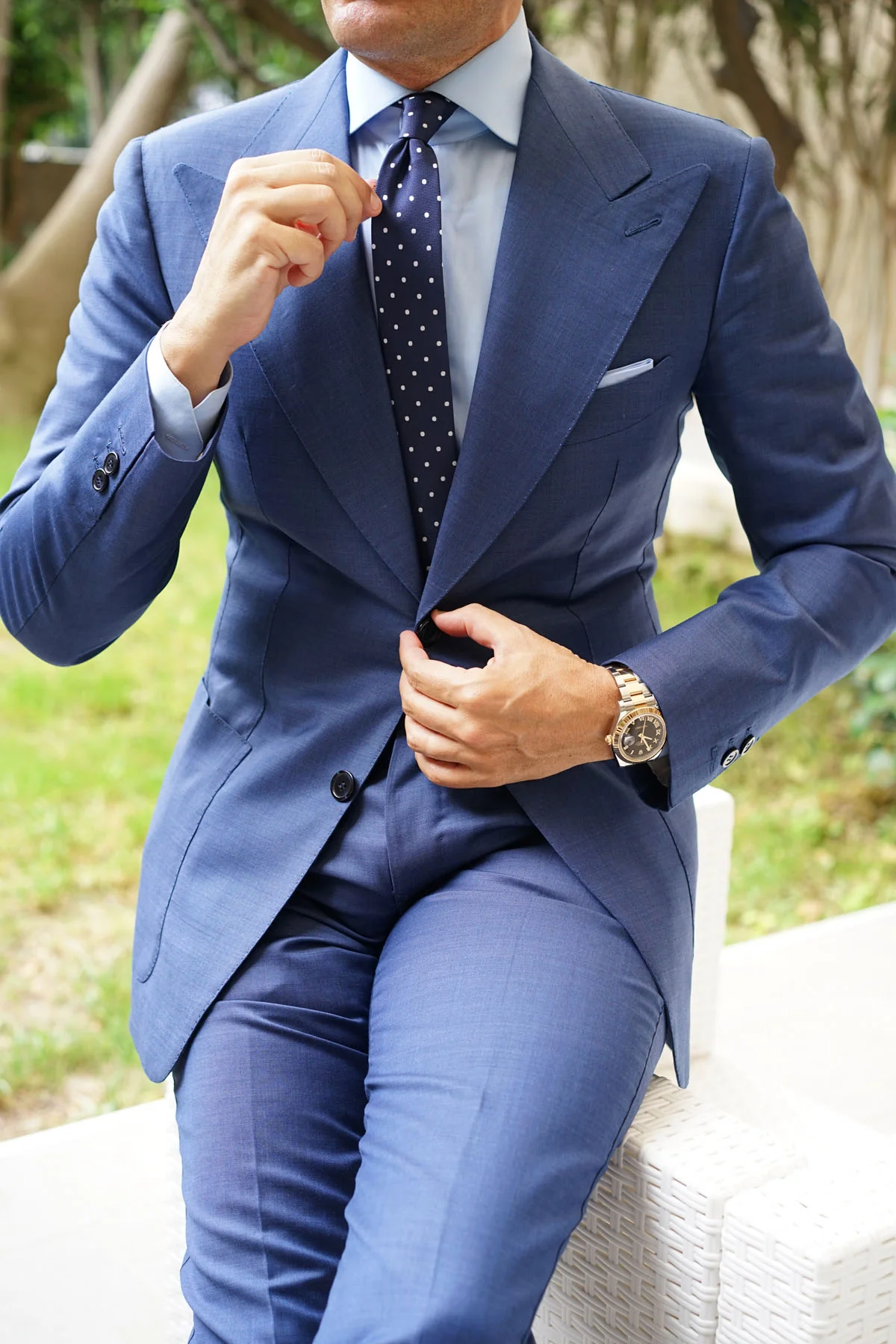 Navy Blue with White Polka Dots - Skinny Tie - Image 10