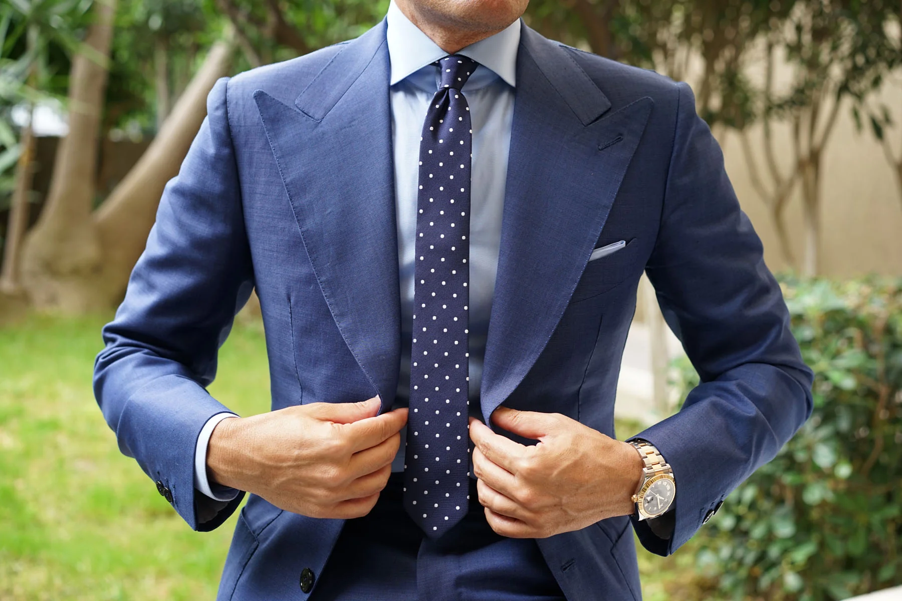 Navy Blue with White Polka Dots - Skinny Tie - Image 5