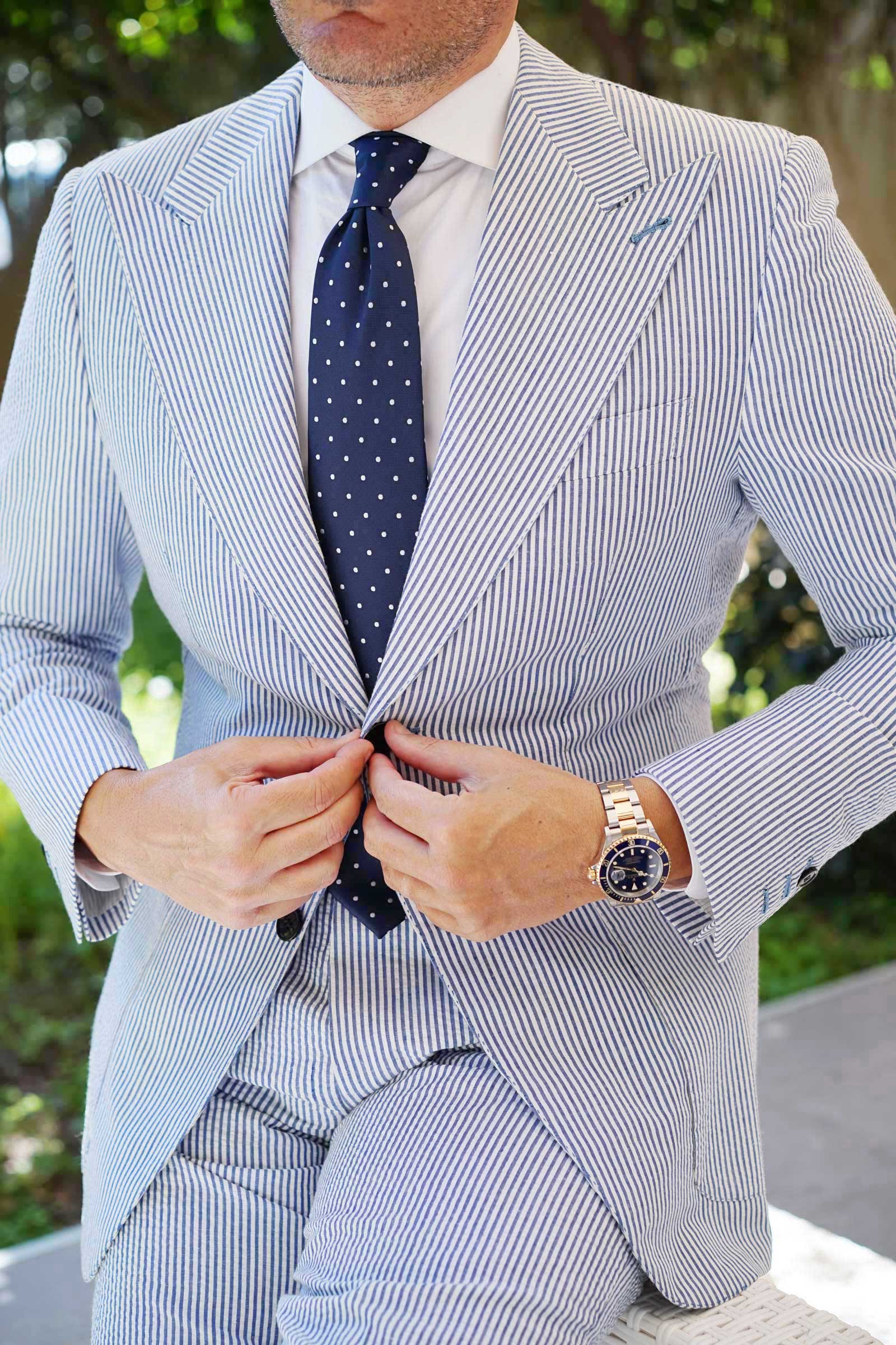 Navy Blue with White Polka Dots Tie - Image 7