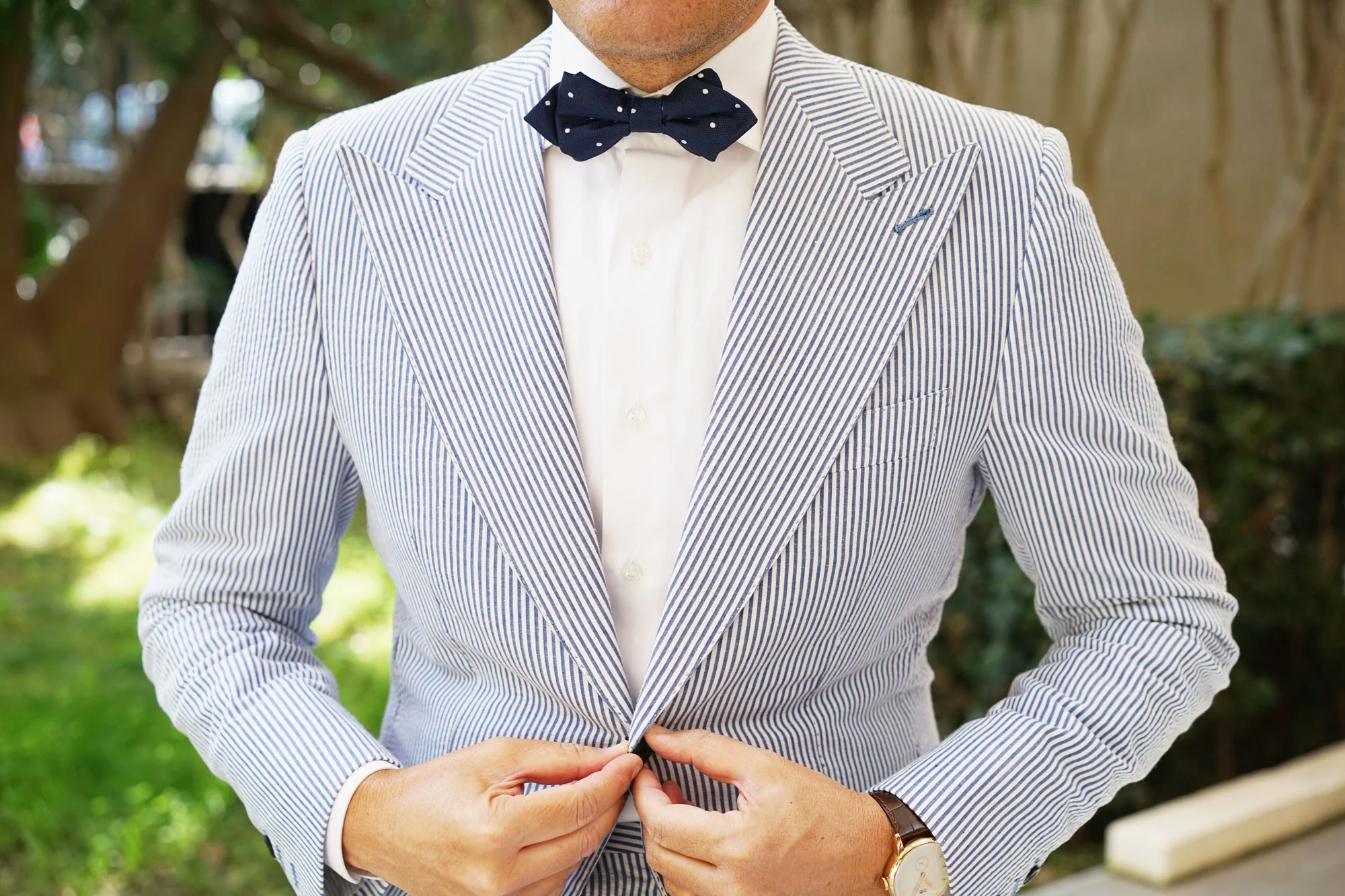 Navy Blue with White Polkadots Textured Diamond Bow Tie - Image 3