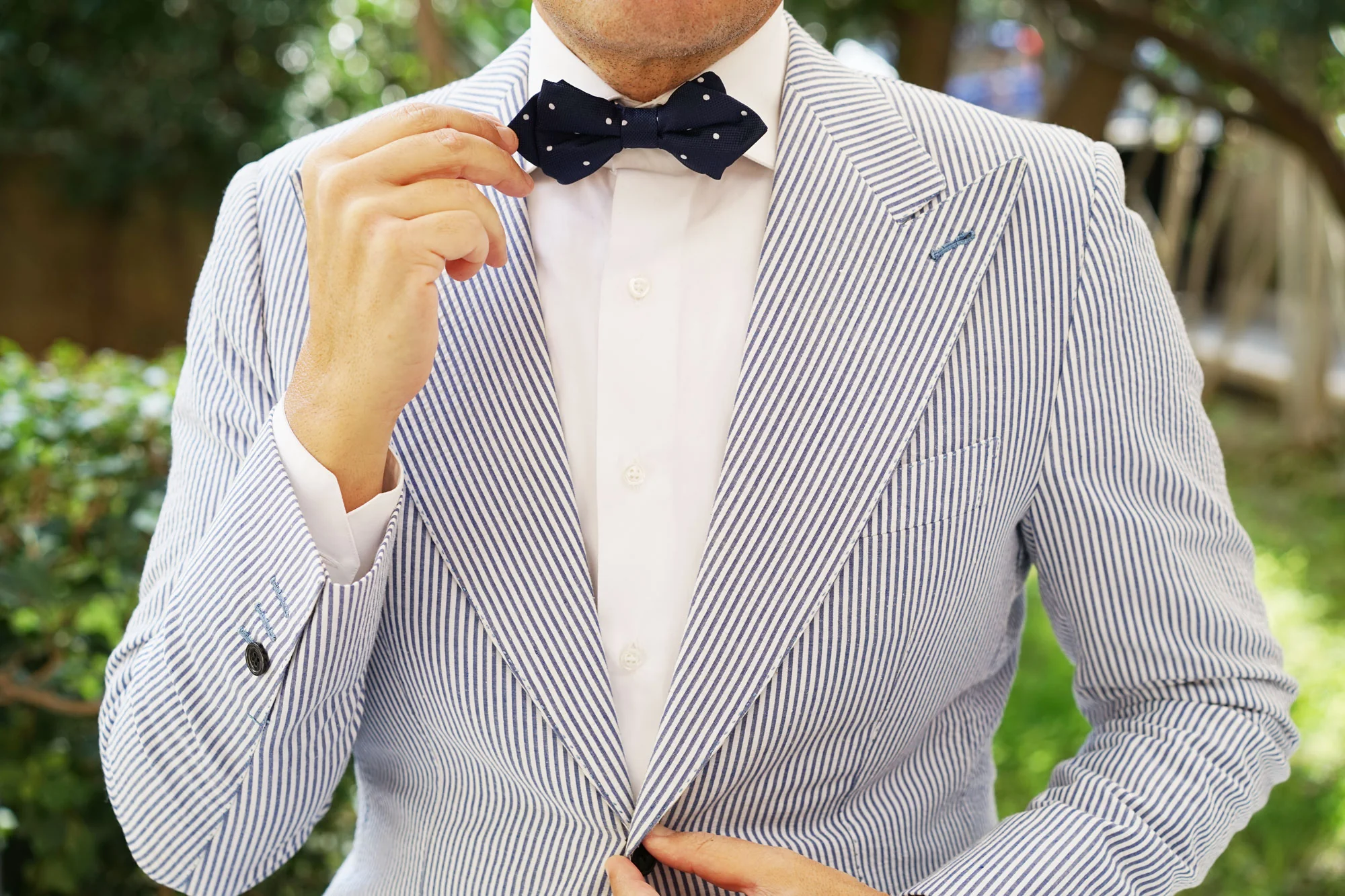 Navy Blue with White Polkadots Textured Diamond Bow Tie - Image 6