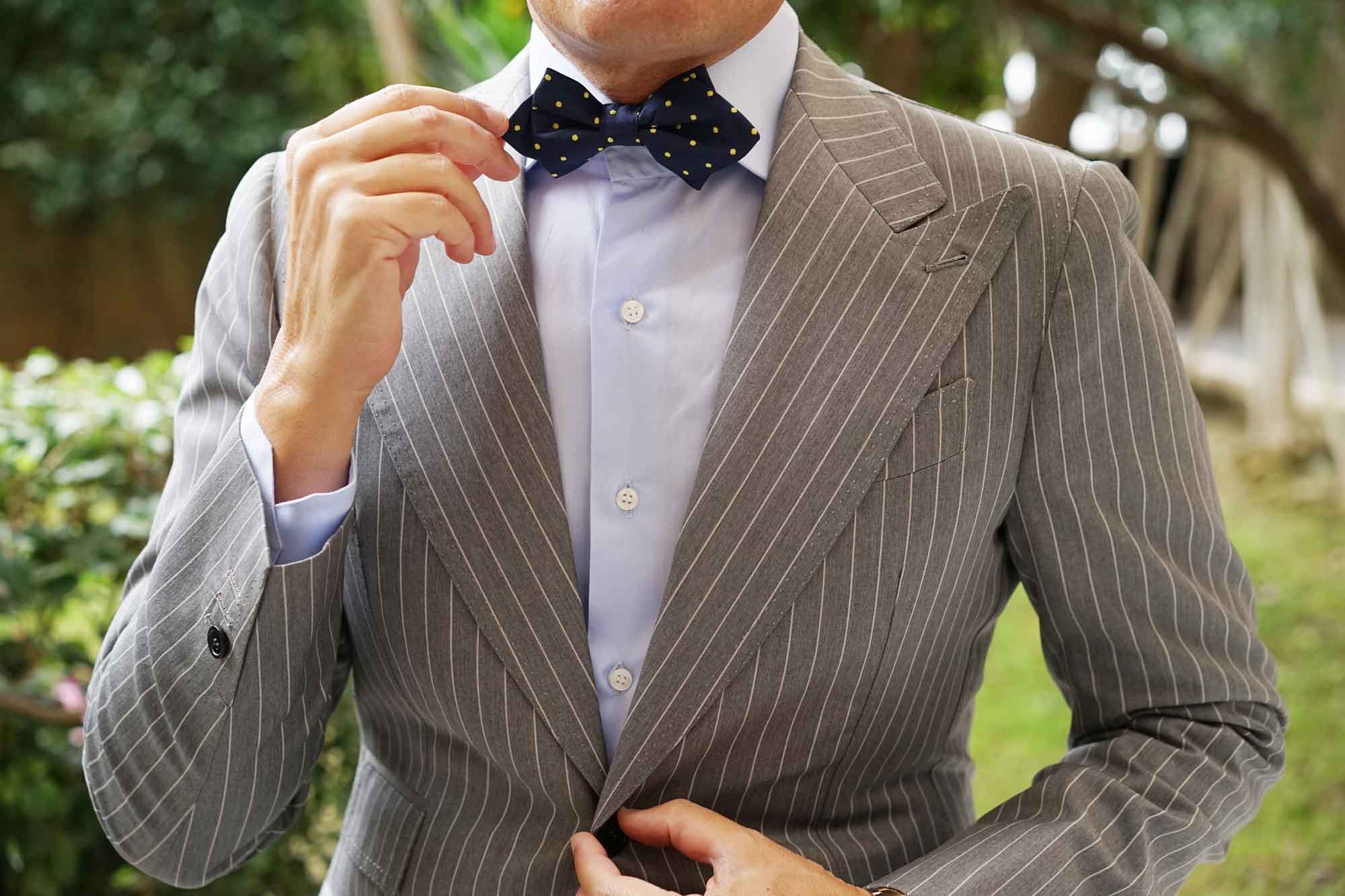 Navy Blue with Yellow Polka Dots Diamond Bow Tie - Image 8