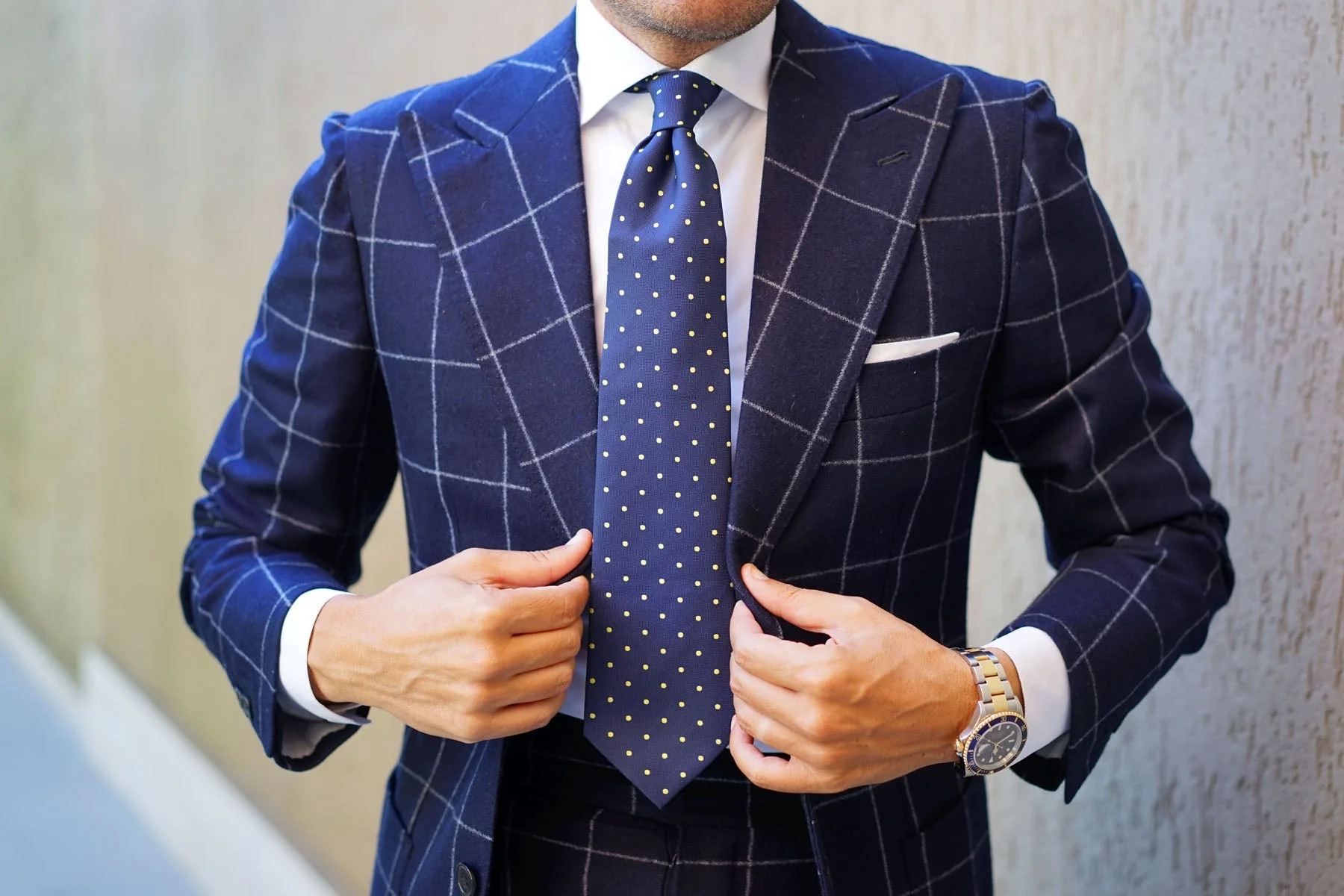 Navy Blue with Yellow Polka Dots Necktie - Image 10