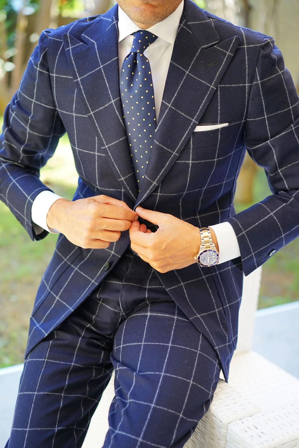 Navy Blue with Yellow Polka Dots Necktie - Image 14