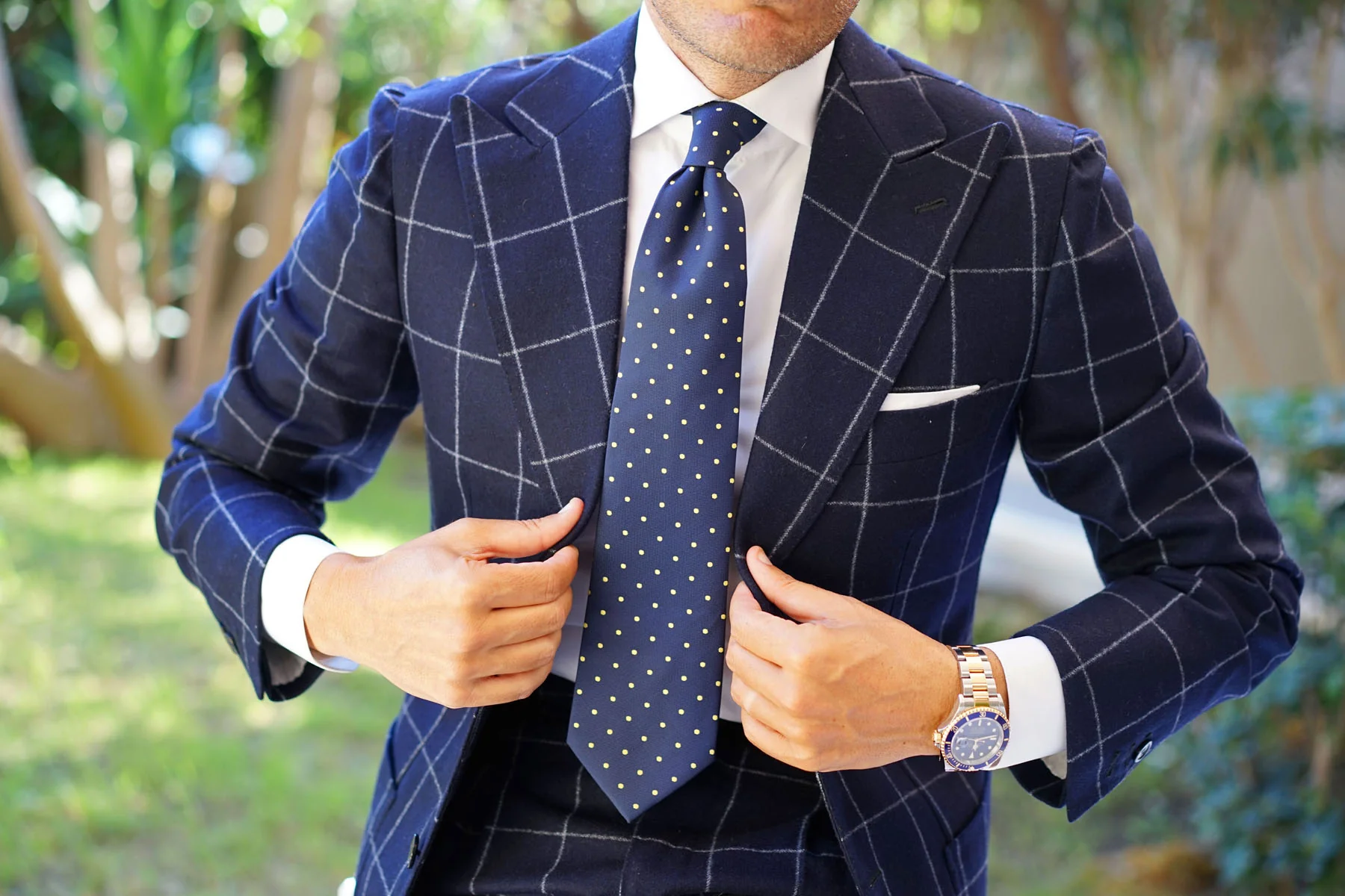 Navy Blue with Yellow Polka Dots Necktie - Image 5
